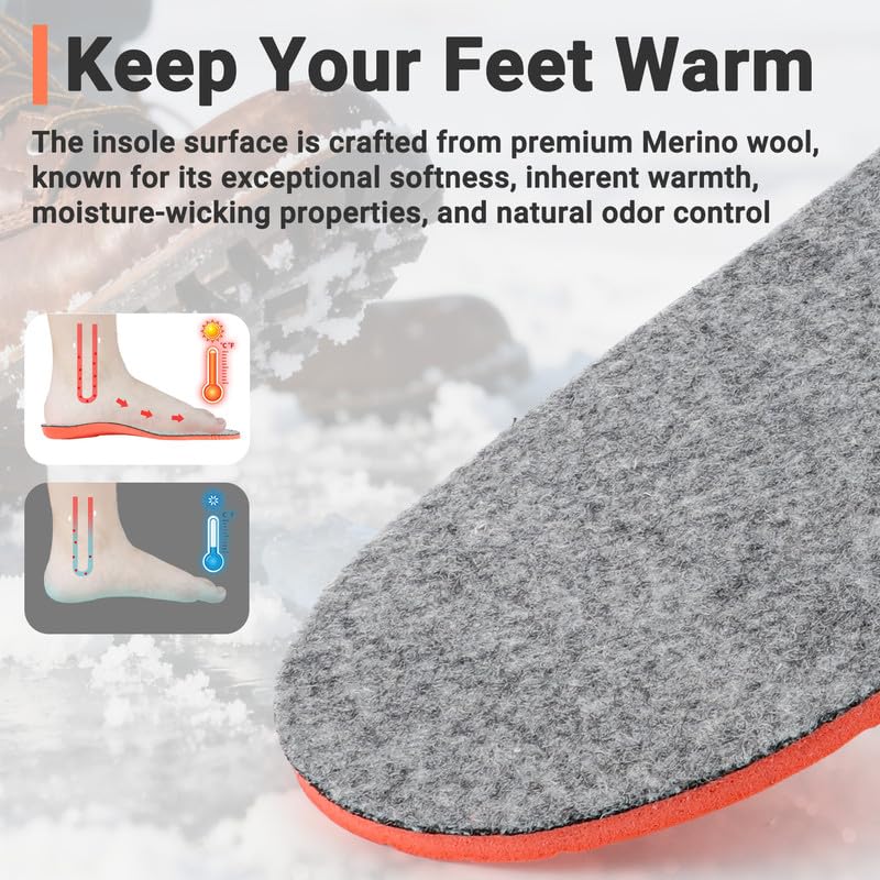Image of riemot Merino Wool Warm Insoles for Men,Winter Boot Insert Gray US11 / EU44 | Warm comfort, PU cushioning and gentle arch support for winter boots and casual shoes, made with 30% wool and 70% polyester.