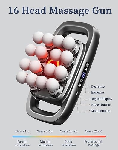 Miniatura 6 de Masajeador, 16 pistolas de masaje de cabeza de tejido profundo, silenciosos y portátiles masajeadores de percusión con 30 niveles de intensidad y 3