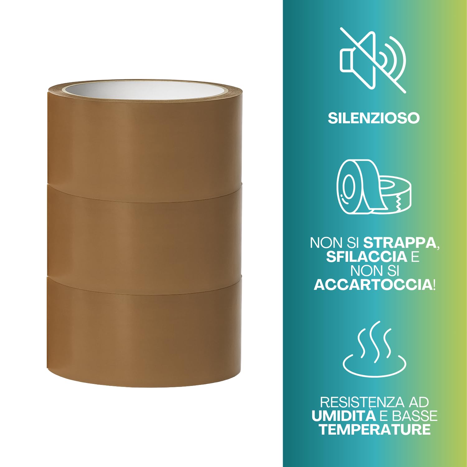 VIRSUS 36 Rotoli di Nastro adesivo per pacchi, misura 50x132 mt, Srotolamento silenzioso per imballaggio colore AVANA