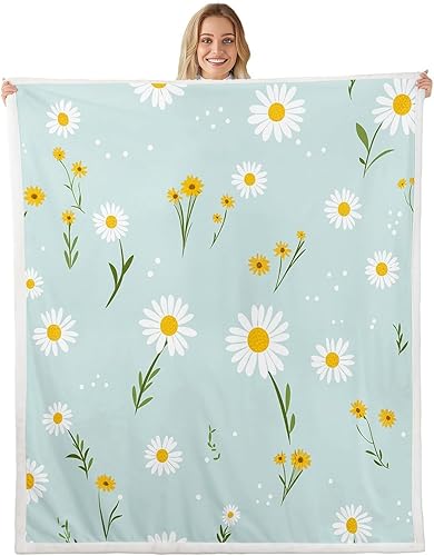 Miniatura 21 de Manfei Manta de margaritas, manta de flores amarillas y blancas para sofá, manta de cama de jardín botánico para niños y niñas, decoración de Multi