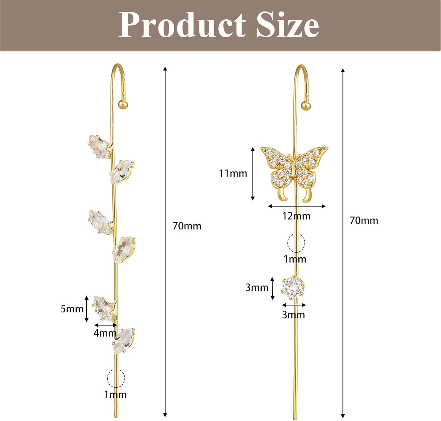 5Pcs Gold Hook Earrings for Women Rhinestone Lightning Bolt Butterfly Ear Crawler Earrings for Women Ear Cuff Earrings Pierced Ear Jewelry for Women Wedding Birthday Party Gifts