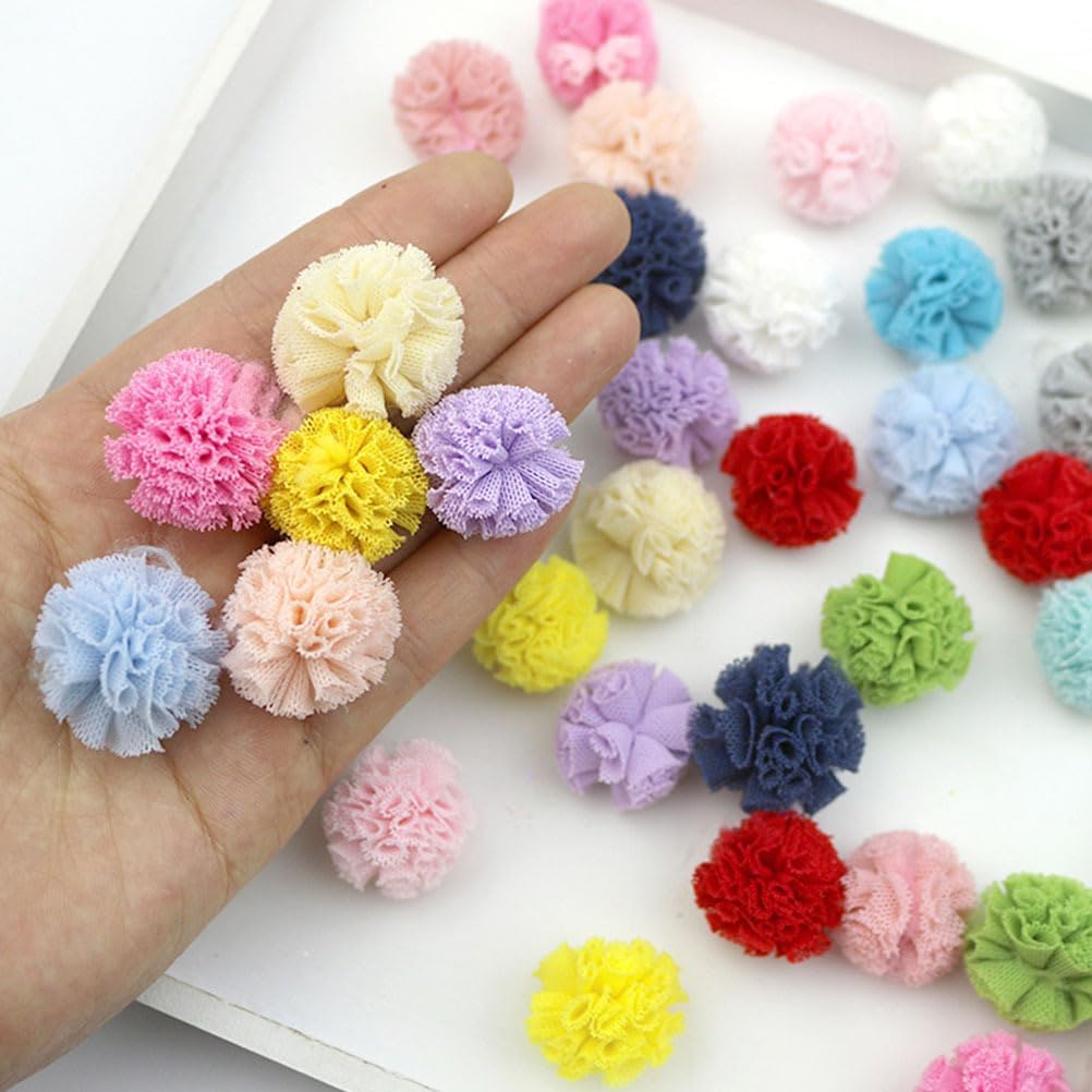 120pcs Mesh Bouquet Mini Pompoms for Crafts Fluffy Ball Fuzzy Pom Pom Craft Tiny Tulle Ball Bulk Hair Accessories Hairy Net