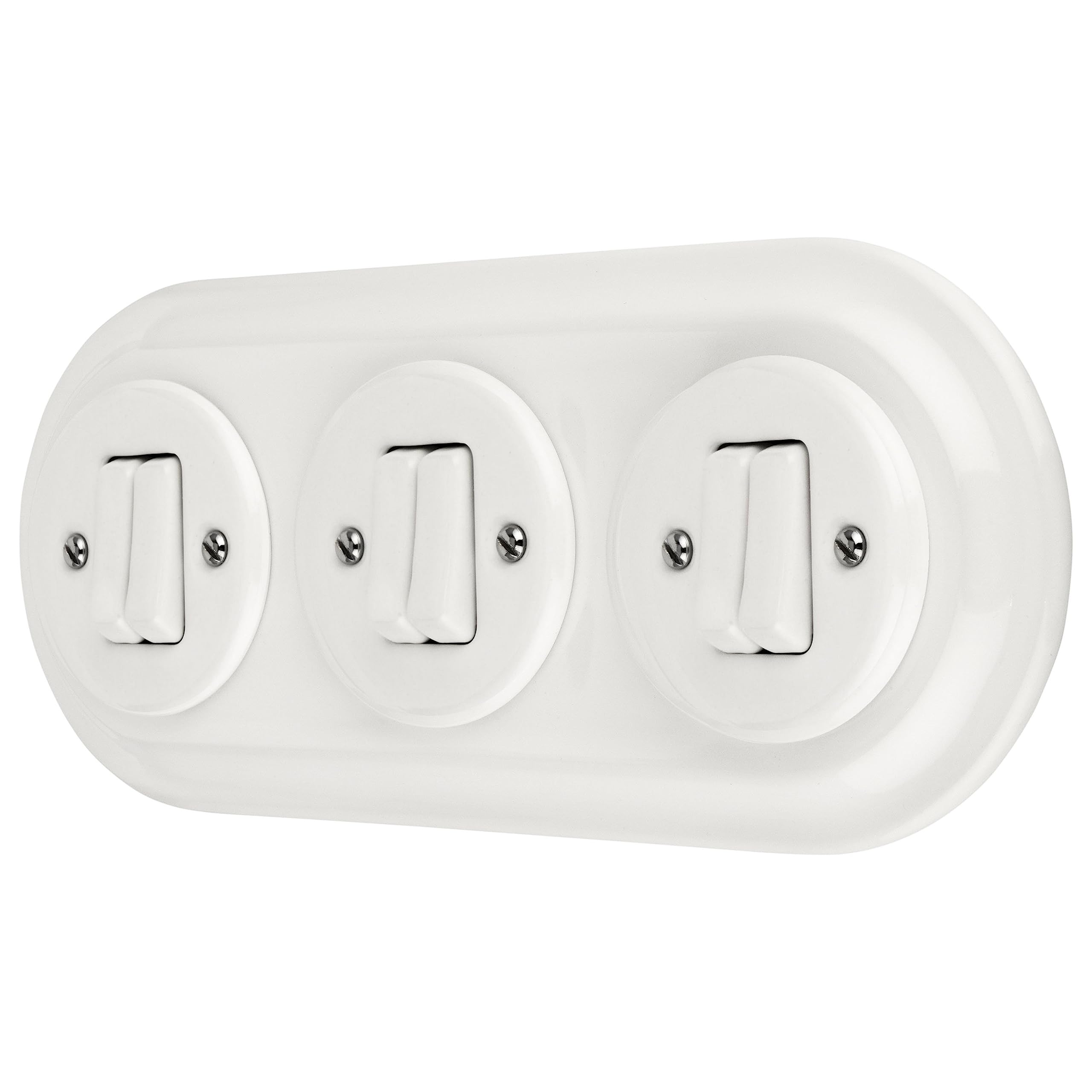 Unterputz Porzellan Retro, Doppelschalter, 3-fach, All-in-One, Serie PR1 weiß