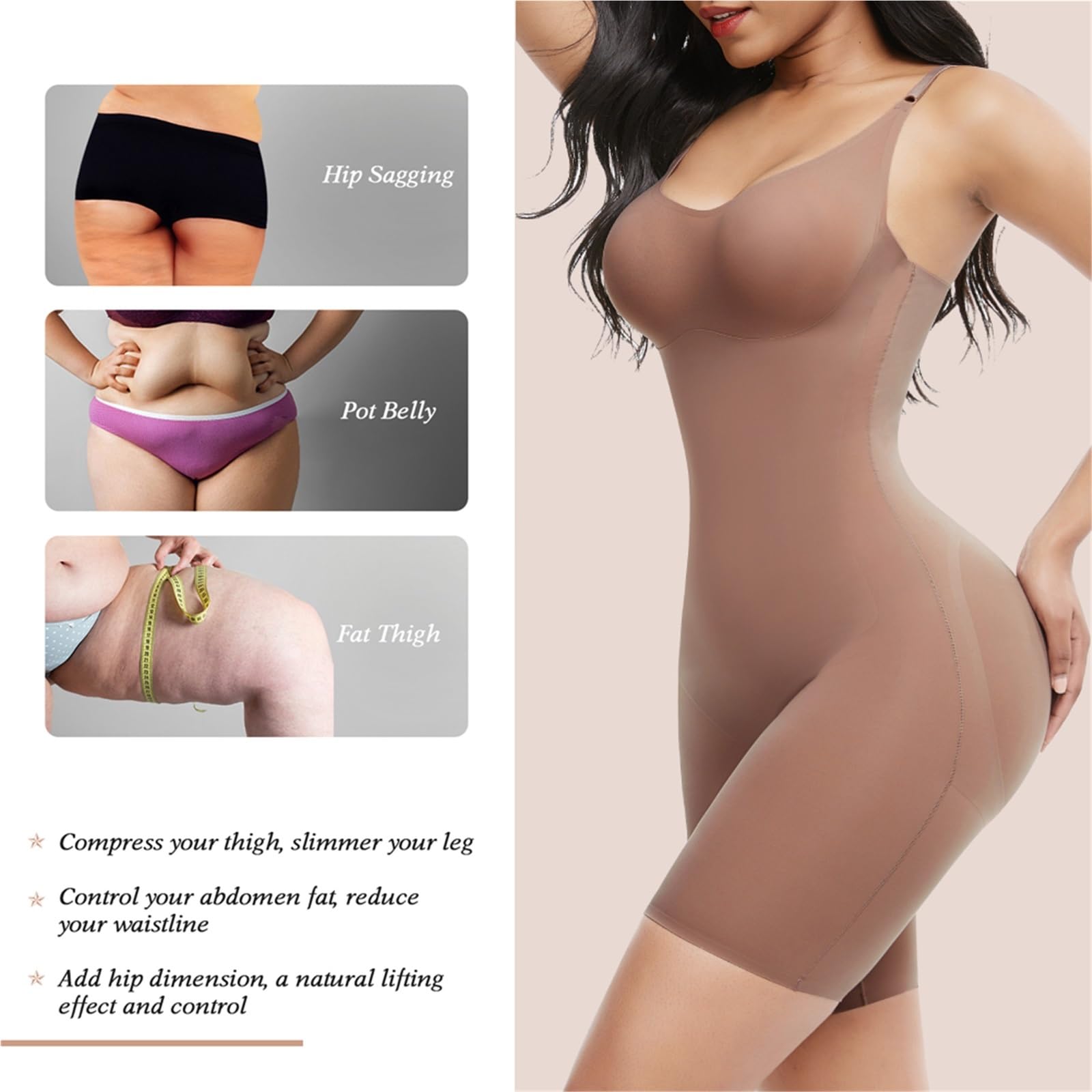 Body Modellante Senza Cuciture Body Modellante Donna Allenatore in Vita Dimagrante Shapewear Push Up Butt Lifter(Beige,3XL)