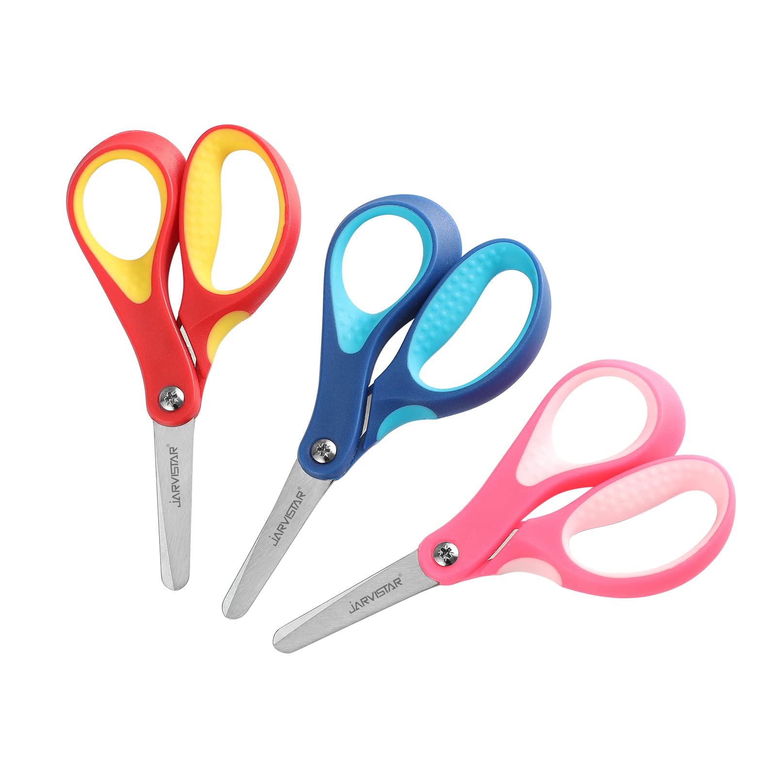 JARVISTAR Tijeras de Seguridad para Niños, Acero Inoxidable Hojas Redondeadas Tijeras para Niños, Para Diestros Tijeras de Papel para Niños y Niñas en el Jardín de Infancia, 13 Cm (Azul/Rosa/Naranja)