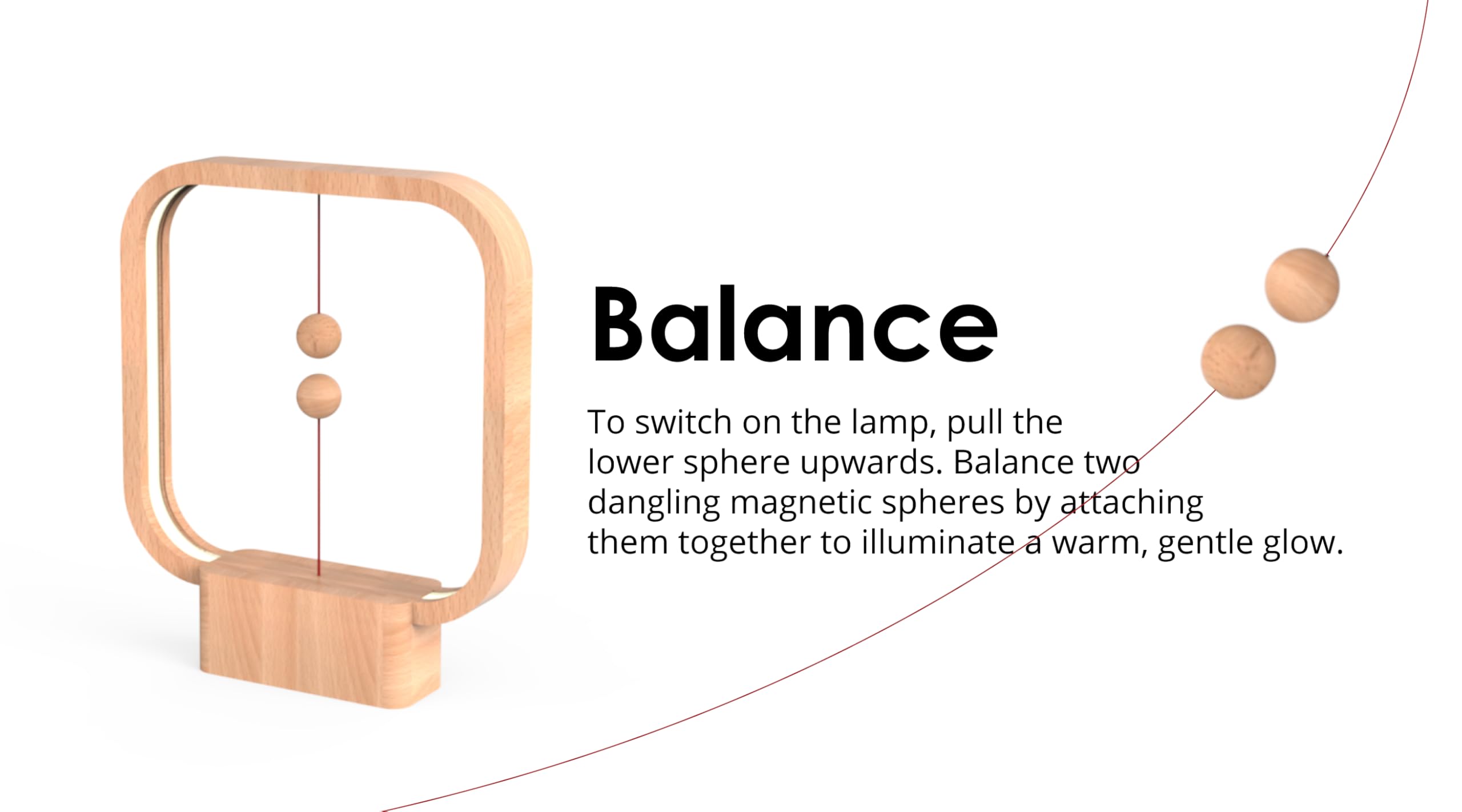 Allocacoc Heng - Lámpara de equilibrio portátil; cuadrada de madera real, recargable por USB-C, interruptor interactivo de gravedad magnética, lámpara LED de mesa, dormitorio, sala de juegos, sala de