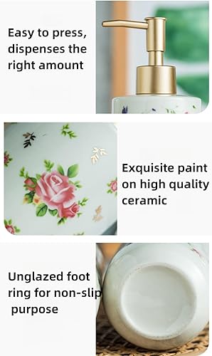 Miniatura 4 de Elegante dispensador de jabón de manos de cerámica recargable, vintage, rosa, baño, cocina, baño, encimera, platos, jabón y loción, dispensador de