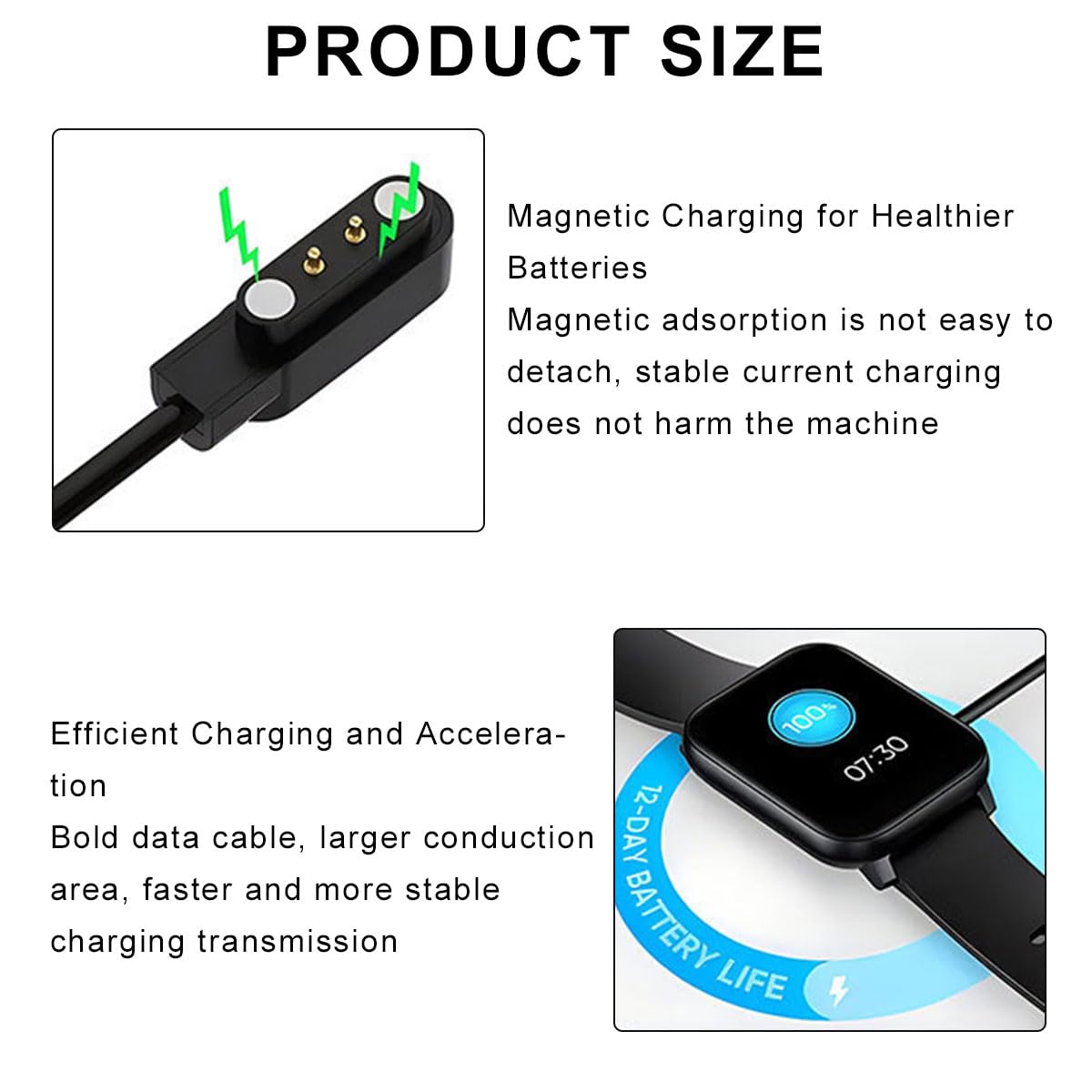 Caricabatterie Magnetico Zakotu Per Smartwatch Y66 1.96'' – Cavo USB Di Ricambio Bianco, Compatibile Blueshaweu