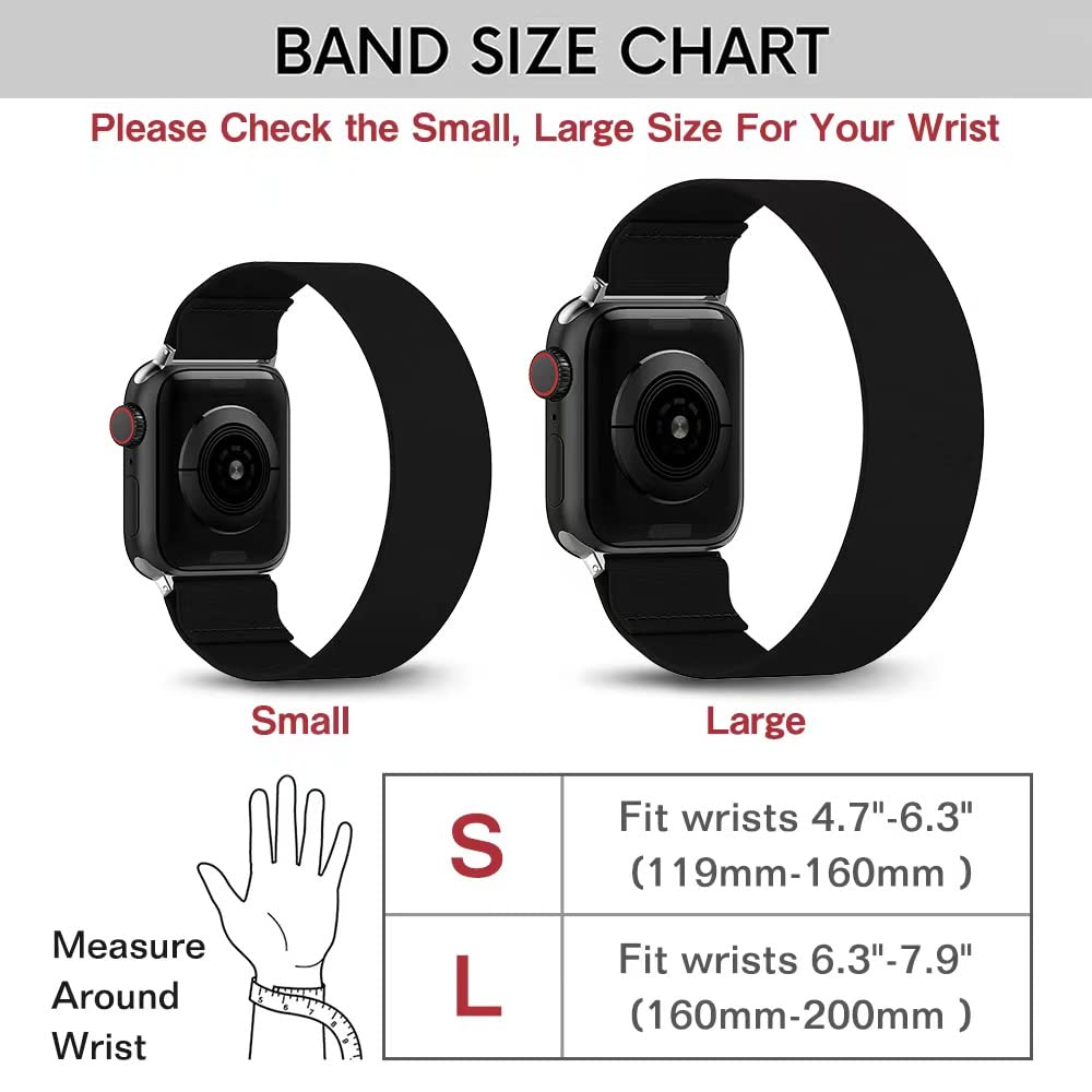 BMBEAR Stretchy Solo Loop Bands Compatible with Apple Watch 38mm 40mm 41mm Braided Elastic Weave Nylon Wristbands Women Men Straps for iWatch Series 7/6/5/4/3/2/1/SE Dark Black — view 2
