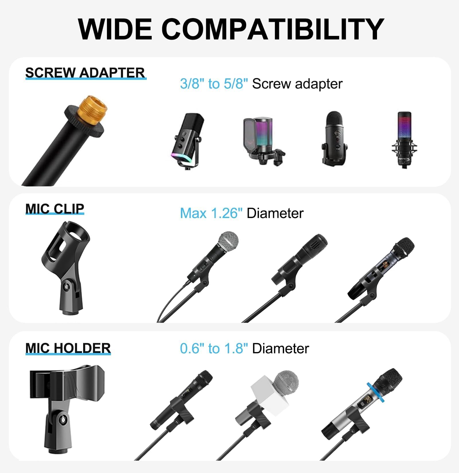 Mikrofonständer mit Galgenarm mit Tragetasche und 2 Mikrofon-Clips, 1 Packung | Höhenverstellbar, umgekehrte Faltung für einfache Lagerung, für Gesangsaufführung, Heimstudio-Aufnahmen, Podcast und Bühne