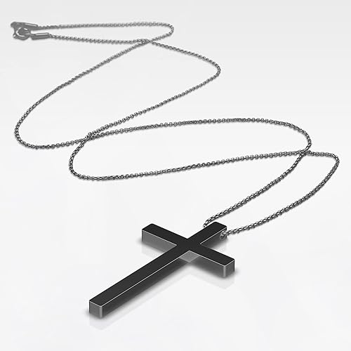 Miniatura 5 de Lazebox 2 Packs Cross Necklace for Men, Stainless Steel Cross Pendant Necklace for Men Women Boys Girls, Silver 24inch and Black 18inch