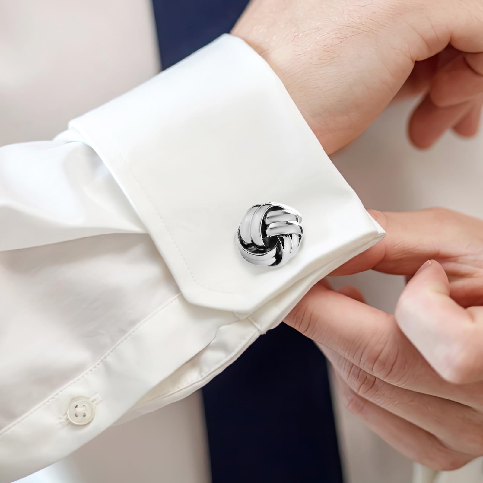 Nodo Gemelli Camicia Uomo, Camicia Acciaio Gemelli Uomo Personalizzati con Confezione Regalo Accessori Gioiello per Matrimonio Commercio Sposo