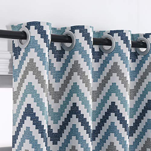 Autumn Dream Chevron Bohemian Blackout Curtains, Linen Texture Grommet Top Drapes Curtains For Living Room, Bedroom, Blue (52 By84, Blue) #TOP5