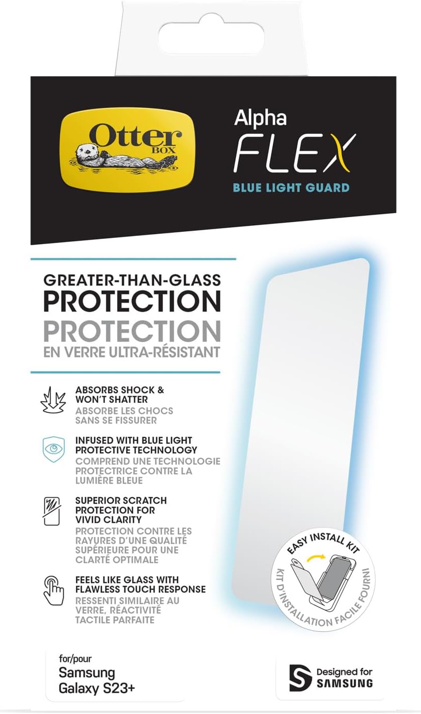 OtterBox Alpha Flex Antimicrobial Blue Light Screen Protector for Galaxy S23+, Flawless Touch Response, Fingerprint Resistant, Precision Fit, Vibrant Clarity