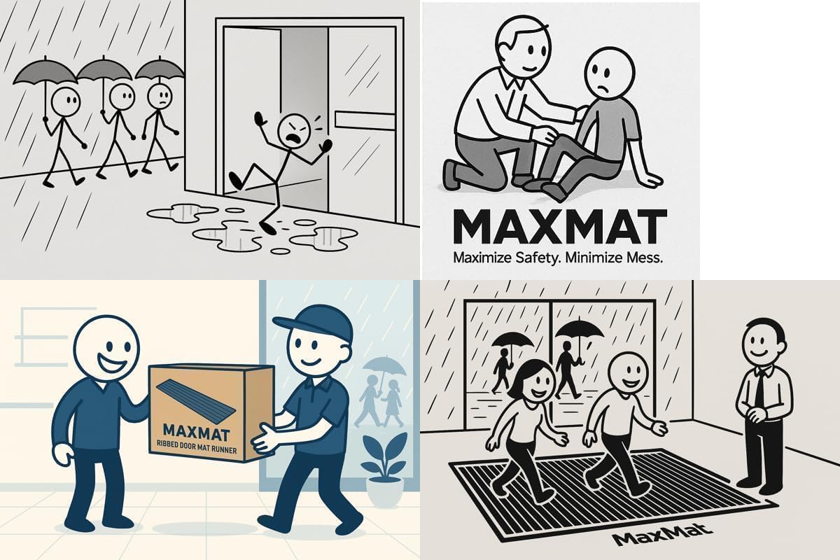 MaxMat® Extra Large Commercial Door Mat, Rubber Border Heavy Duty Door Mat, Waterproof, Low-Profile, Easy to Clean, Rubber Entry Mat. (Grey)