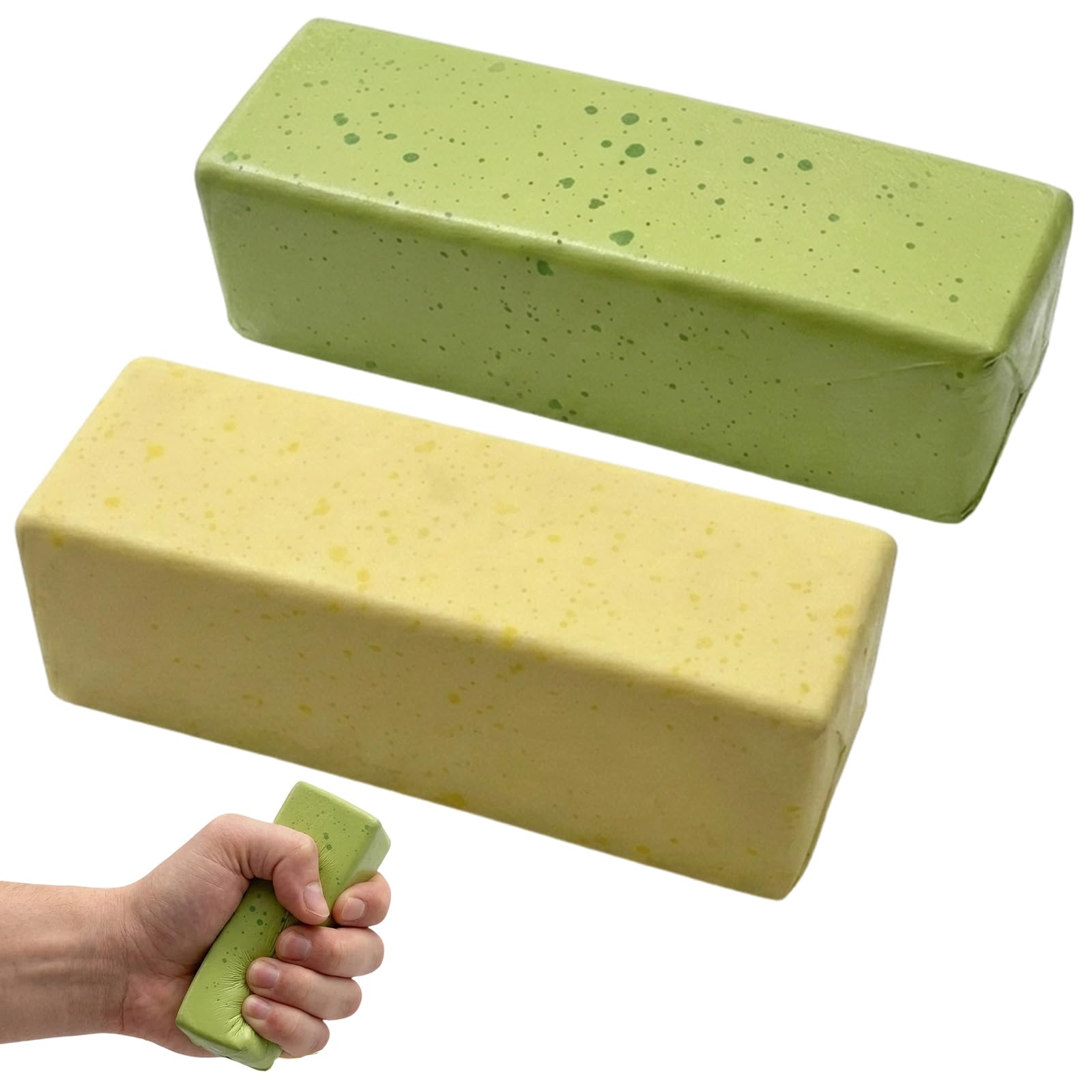 2 PCS Butter Squishy, Squishy Decorative Ornaments, Office Desk and Home Decor, Slow Rising Butter Brick Design in Matcha and Mango Colors, Portable Decorative Pieces for Travel and Home Use