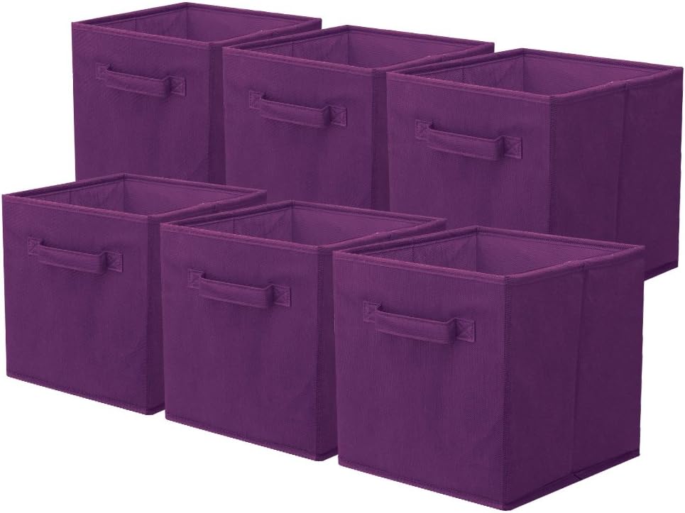 ShellKingdom Storage Bins, Foldable Fabric Storage Cubes And Cloth Storage Organizer Drawer For Closet And Toys Storage, 6 Pack (Purple)