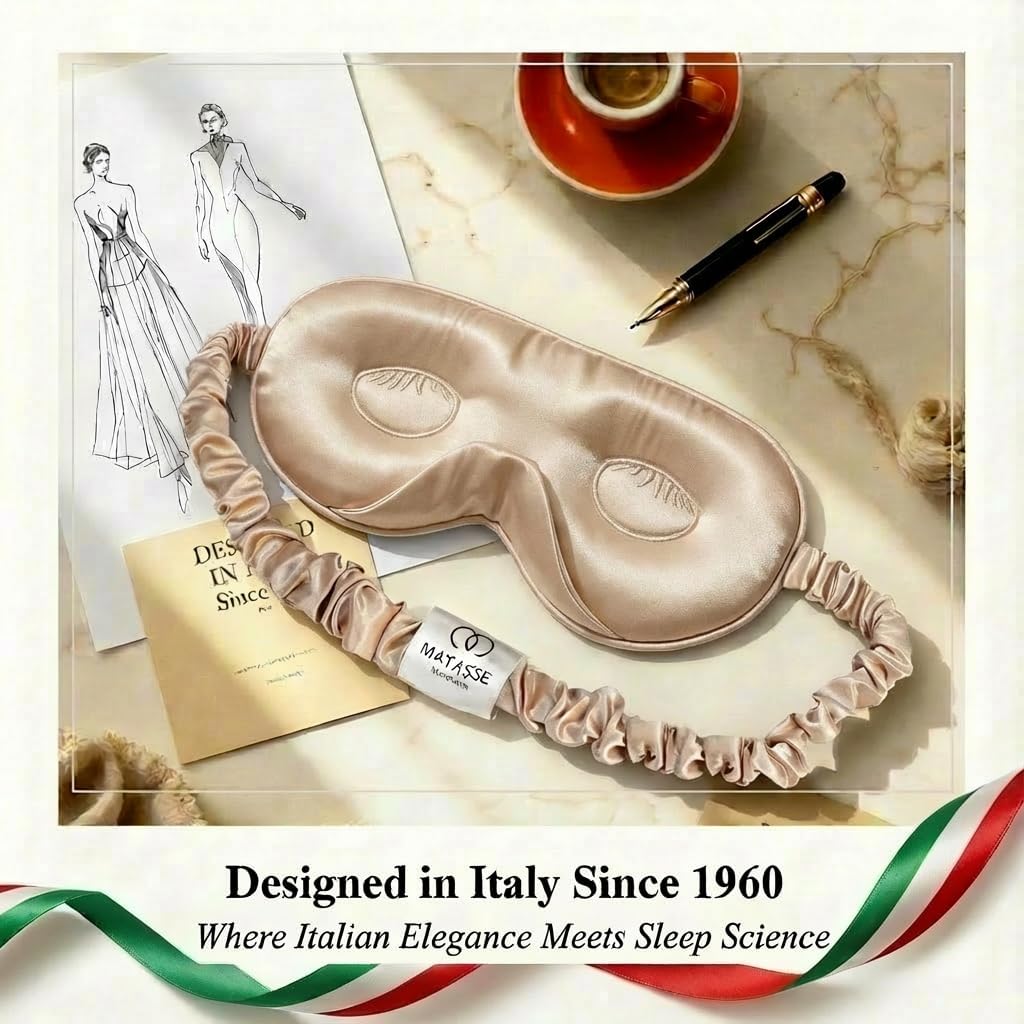 MATASSE 100% Mulberry Silk Sleep Mask 22 Momme Grade 6A - 3D Contoured Eye Mask for Sleeping, 14mm Deep Eye Cups, Total Blackout Blindfold for Women Men, Adjustable Strap, Side Sleeper (Champagne) - Image 2