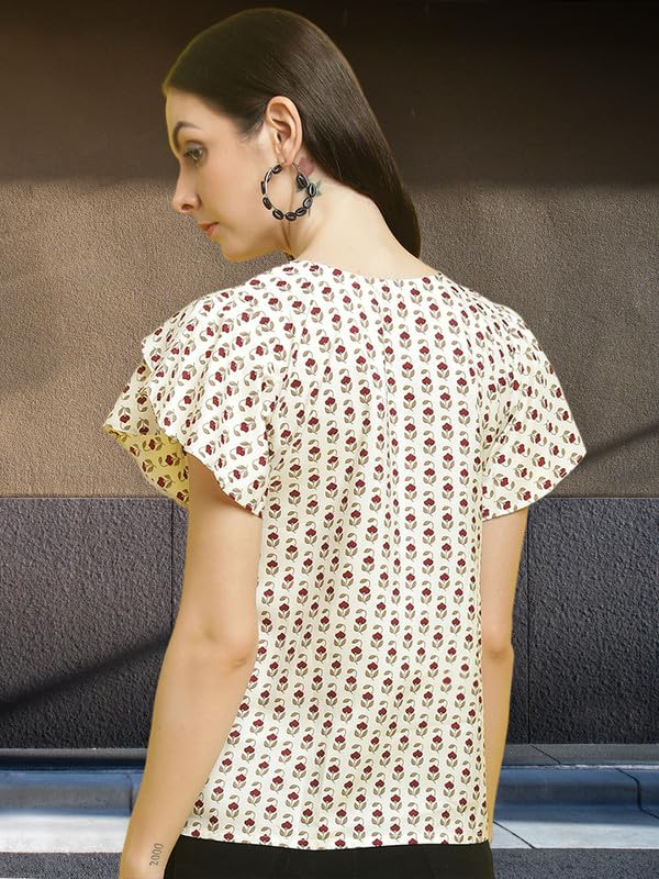 Image of Pinkmint Combo Top's for Women Stylish Ruffle Trim Petal Sleeve Tops (Pack of 2)