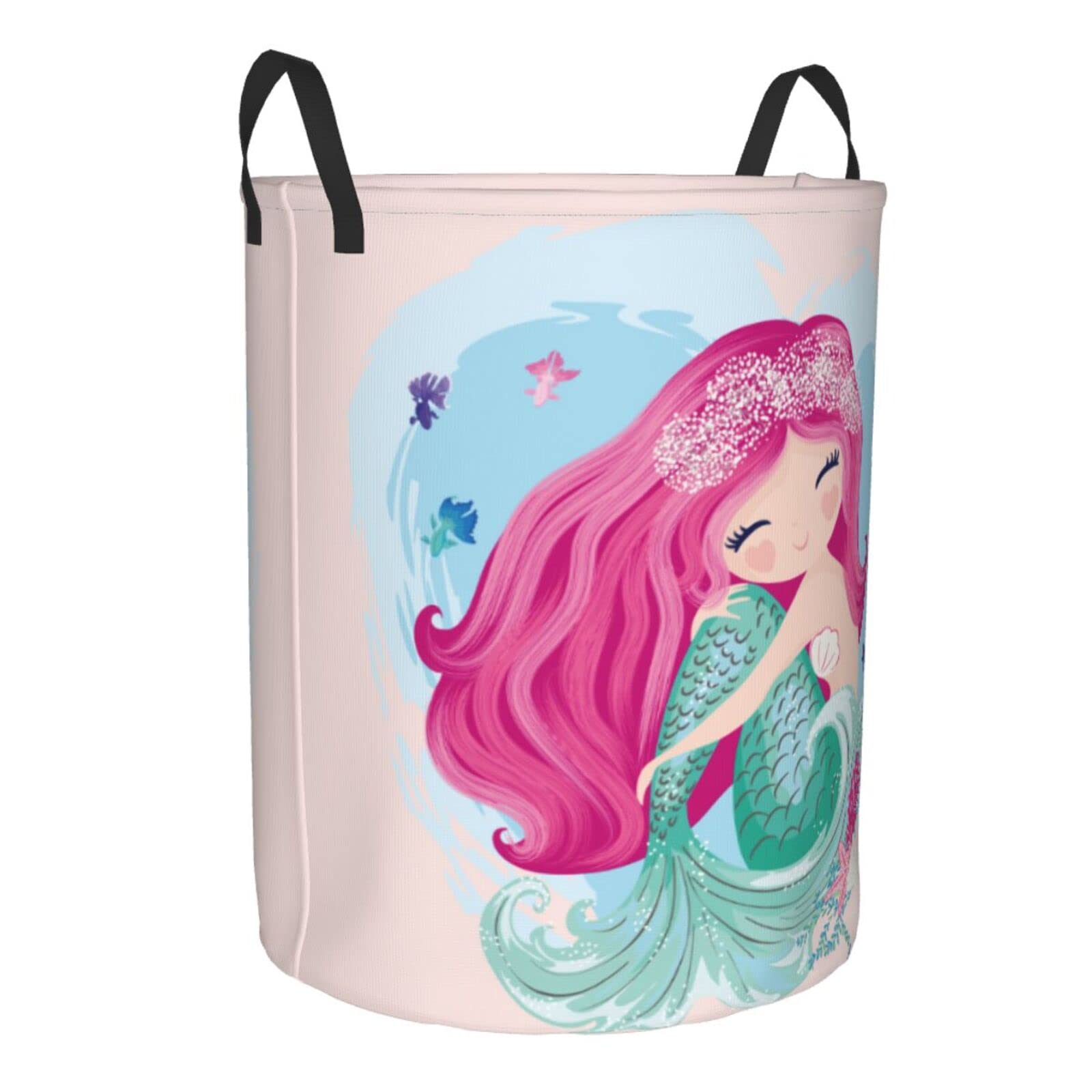 Gbuzozie Mermaid Girl Round Laundry Hamper Cute Storage Basket Toys Clothes Organizer Bin For Home Bathroom Bedroom Dorm Nursery, 62l