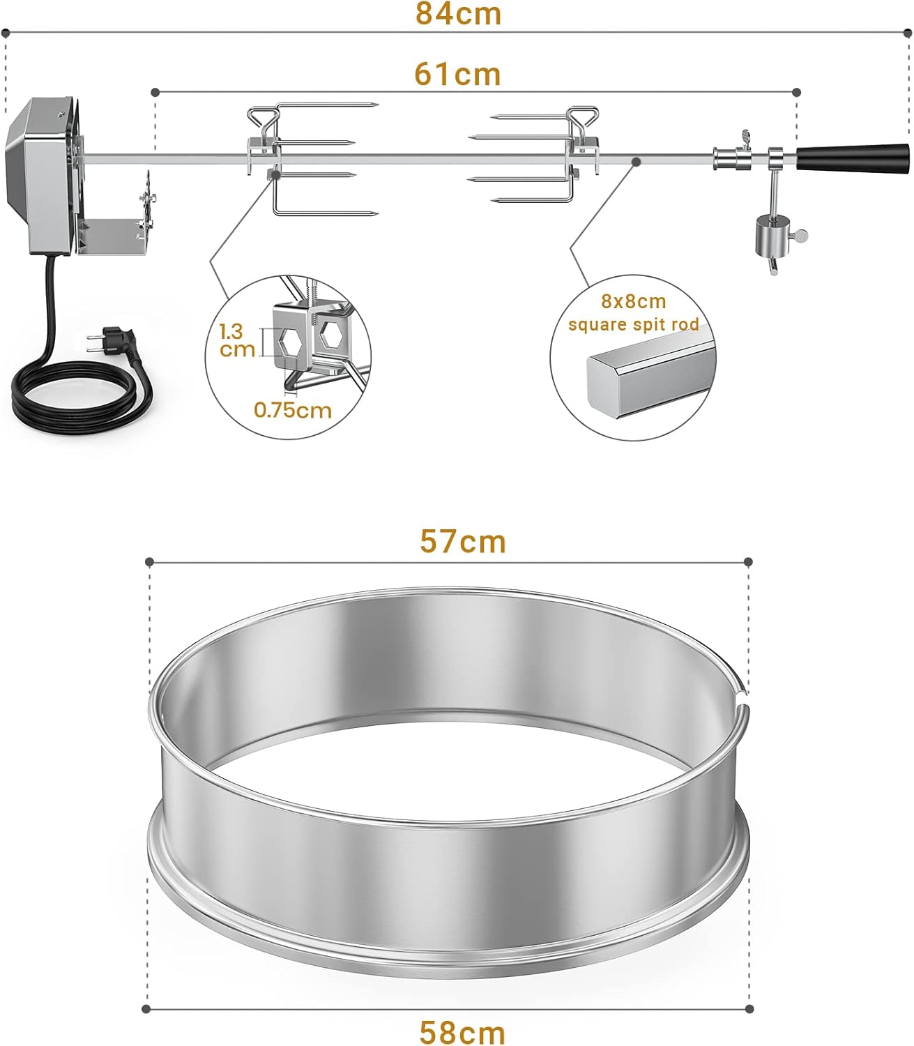 Onlyfire Carbone bollitore Grill Acciaio Inossidabile girarrosto Arrostire Kit Anello con spiedo, Motore Elettrico Si inserisce Weber 57 CM bollitore BBQ e Altre Griglie 57cm Kettle Onlyfire Carbone bollitore Grill Acciaio Inossidabile girarrosto Arrostire Kit Anello con spiedo, Motore Elettrico Si inserisce Weber 57 CM bollitore BBQ e Altre Griglie 57cm Kettle