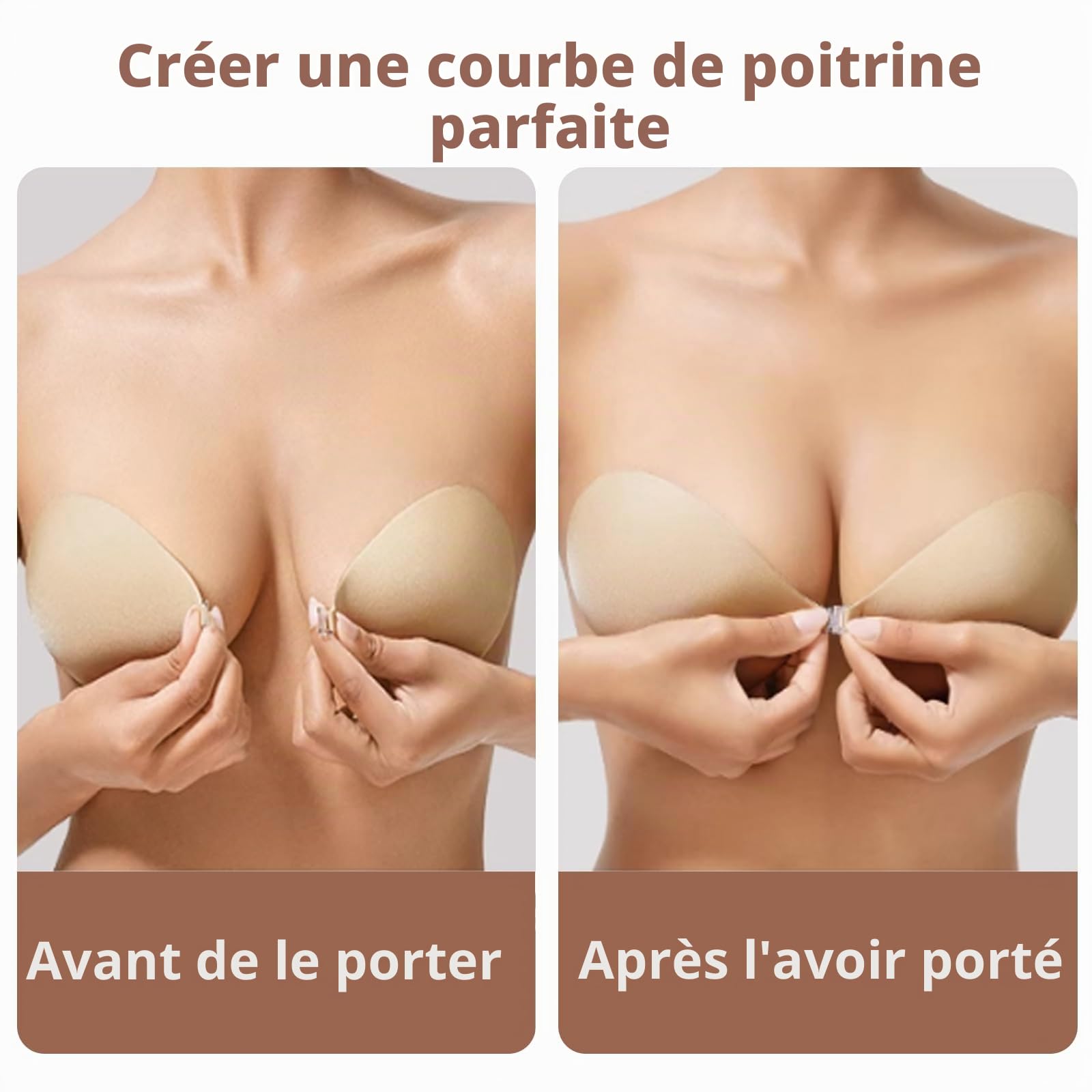 SSKHE 2 Pièces Soutien Gorge Adhesif avec 4 Coussins de Mamelon,Dos Nu,Soutien Gorge Invisible sans Bretelle Réutilisable pour Les Robes de Soirée Robes de Mariée