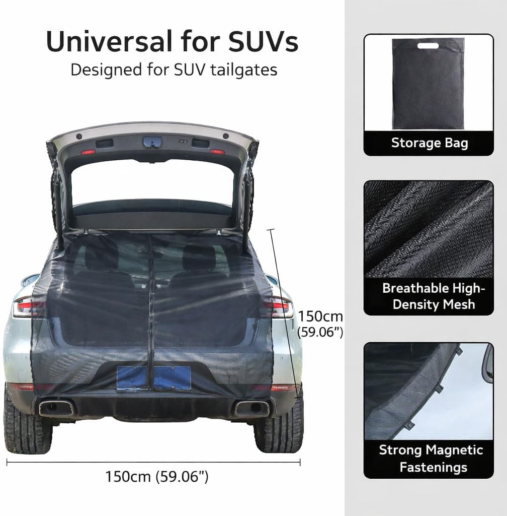 Magnetic Car Tailgate Mesh Screen for Ineos Grenadier 2024 2025, Breathable SUV Rear Door Sunshade with Full-Frame Magnets for Camping, 59x59in