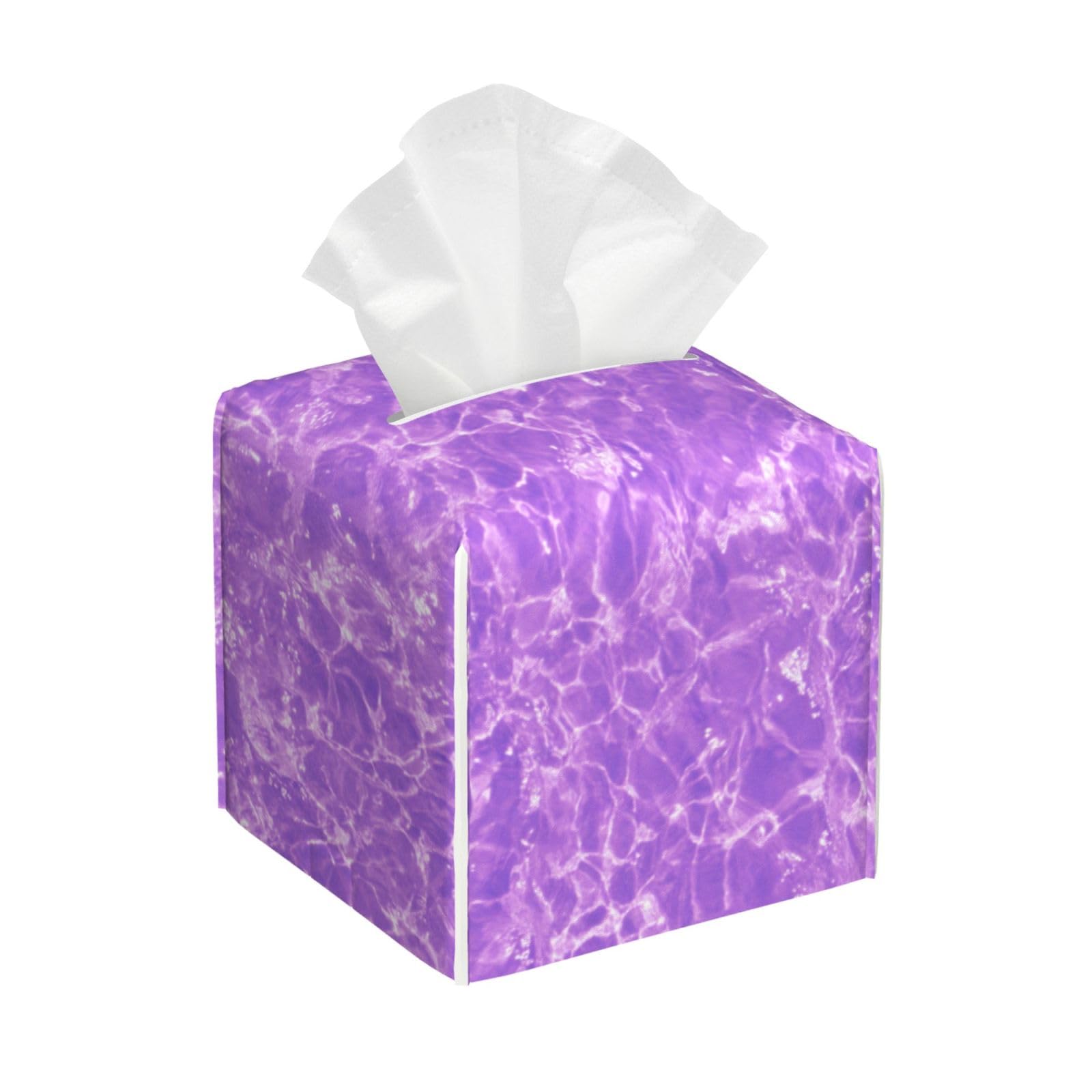 Water Texture in Lilac Tissue Box Cover Square Pu Leather Waterproof Tissue Box Holder for Car Bathroom Bedroom Office Tabletop Decor