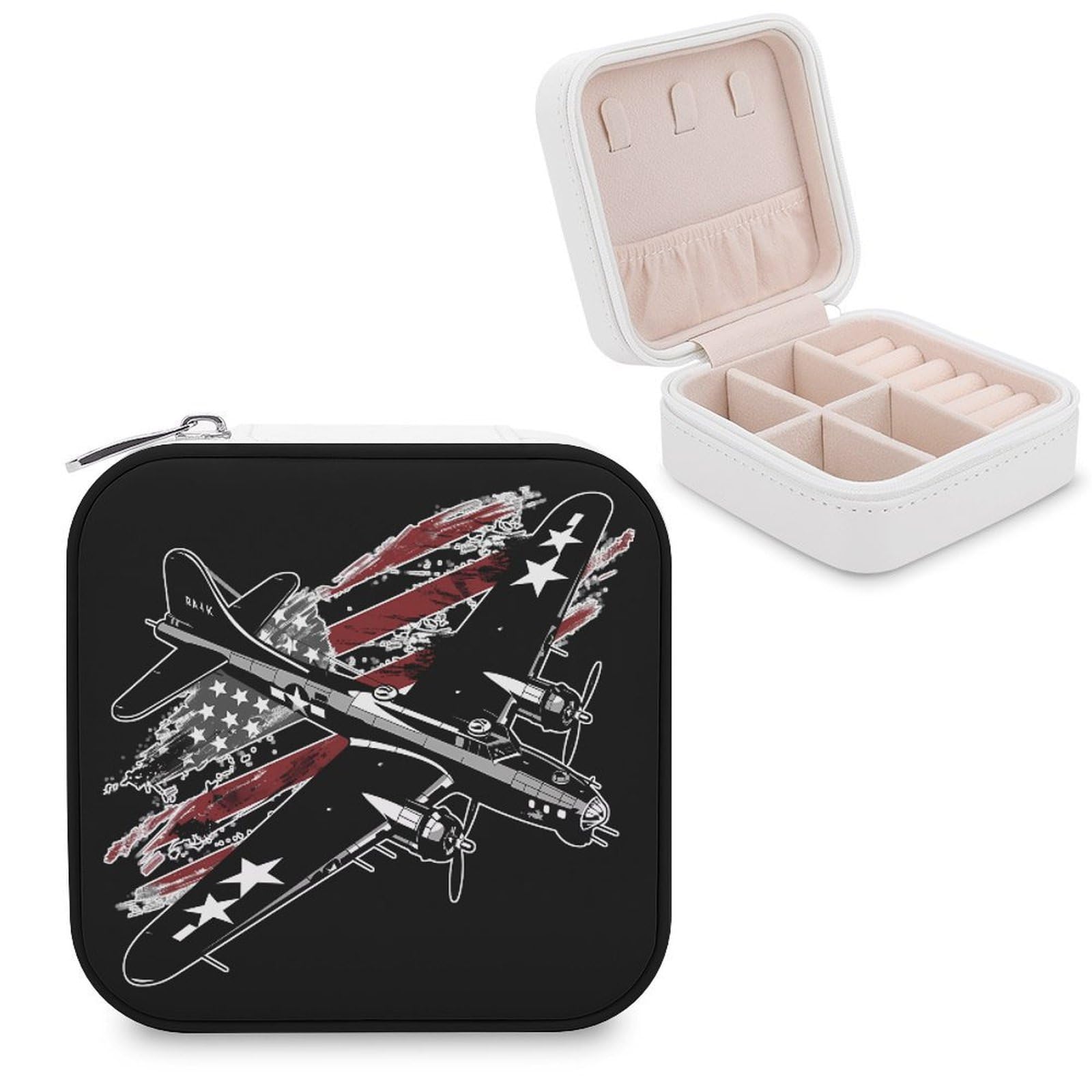 CUTJMDNGH B17 Bomber WW2 Plane Aircraft U.S.A Flag Jewelry Box for Women Jewellery Case Organizer Storage Boxes Craft