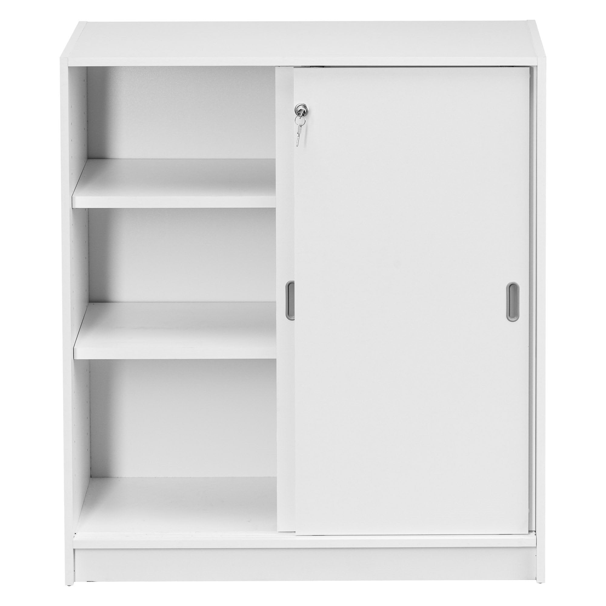 Armoire basse bois H 100 x L 90 cm portes coulissantes Essens (Blanc)