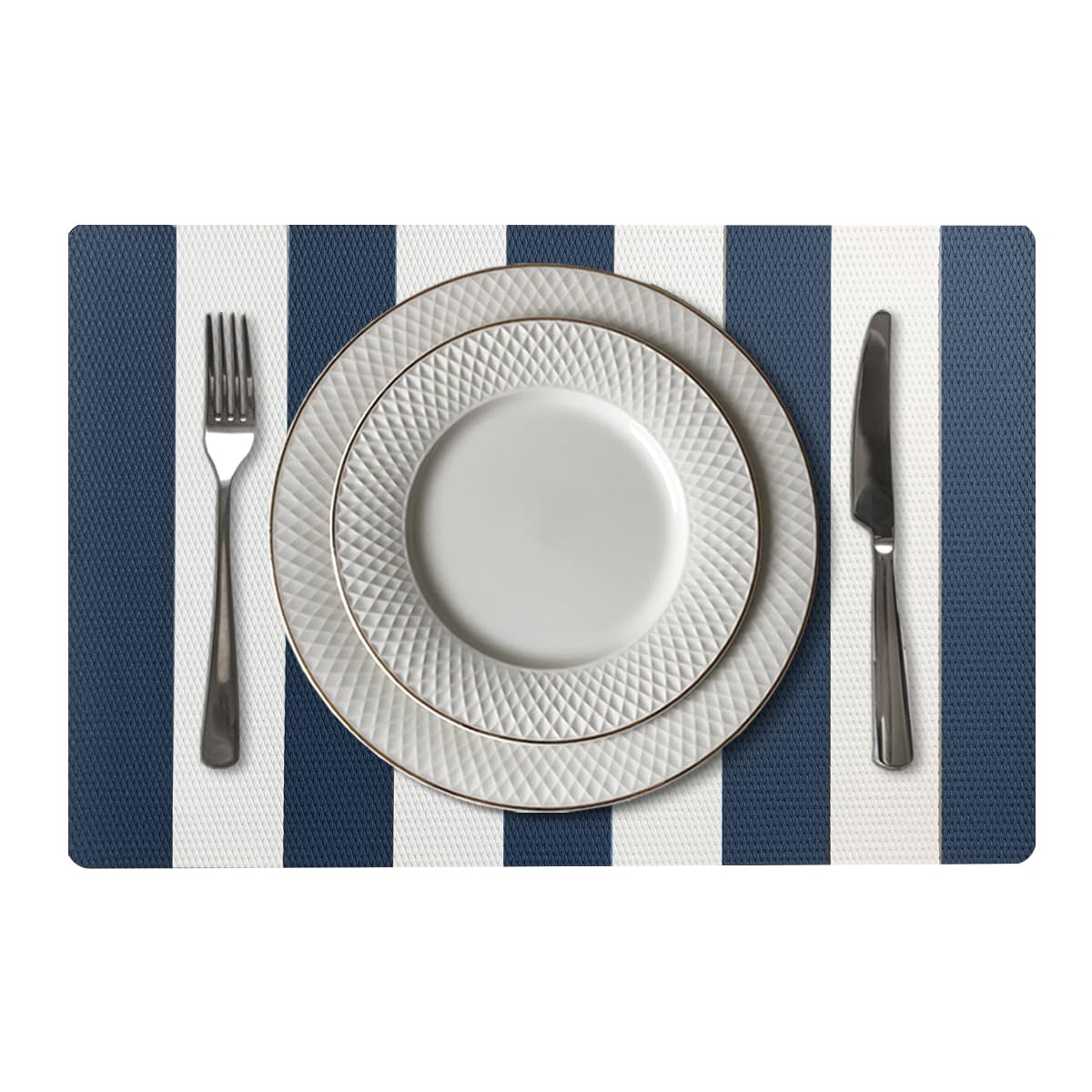 4 Jogo Americano Navy Alto Padrão Impermeável Pvc Vr (BRANCO AZUL marinho escuro naval -