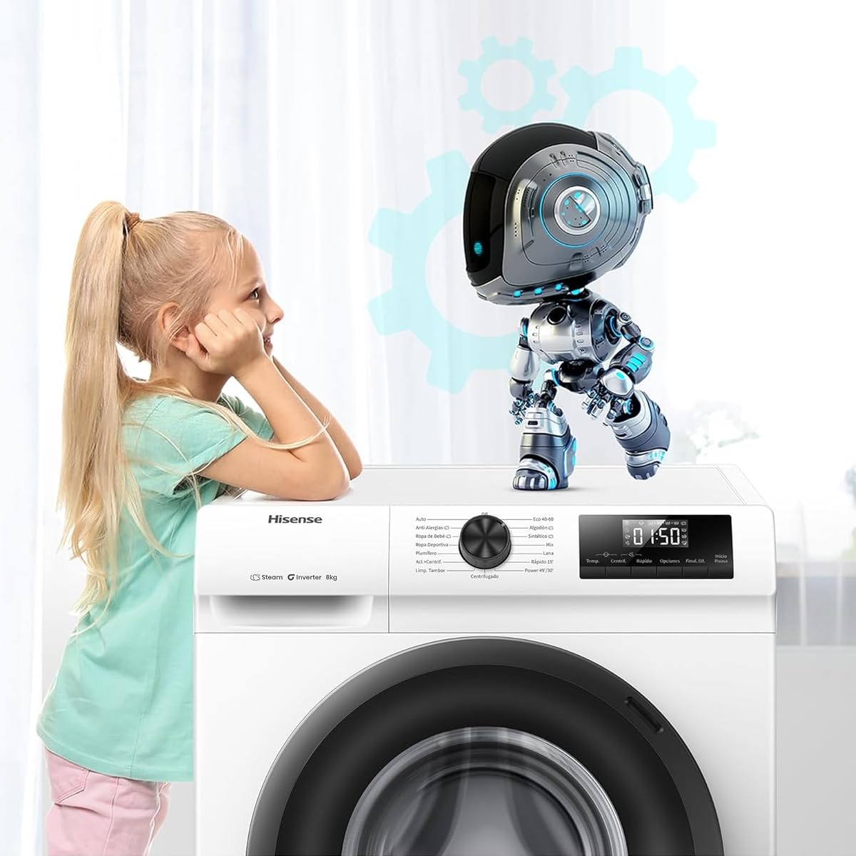 Hisense WF1Q8041BW - Lavatrice con funzione vapore, 8 kg, 1400 giri/min, 15 programmi, programma anti-allergie, lavaggio per neonati, autolavaggio, QuickWash/piumino/Eco/Power 49' / fine ritardata