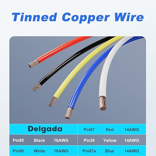 Miniatura 5 de Delgada Relé de 40/30 amperios 12 V impermeable para automóvil, 5 pines SPDT con juego de enchufes de arnés 14 AWG cables de cobre para barco