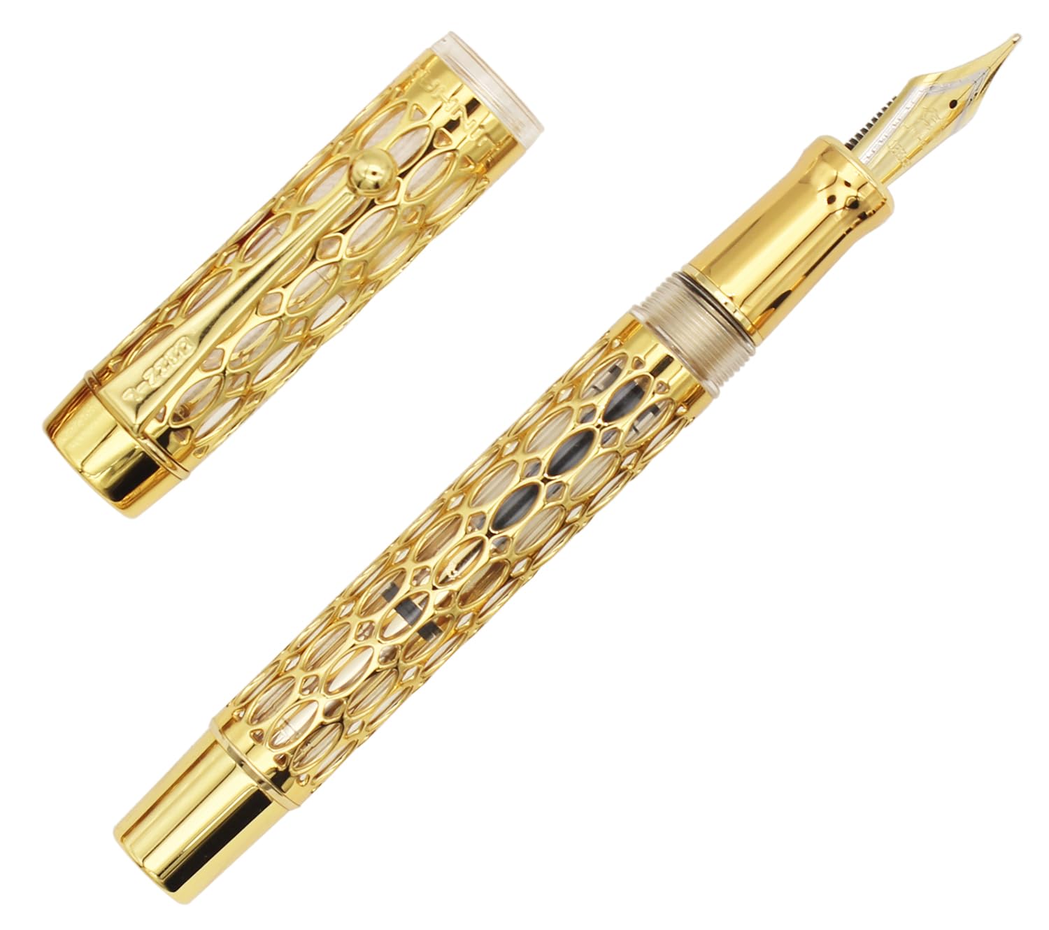 Gullor Openwork Gold Fountain Pen with Gift Box, Screw Cap, Transparent Barrel, Medium Nib, Clear - Image 4