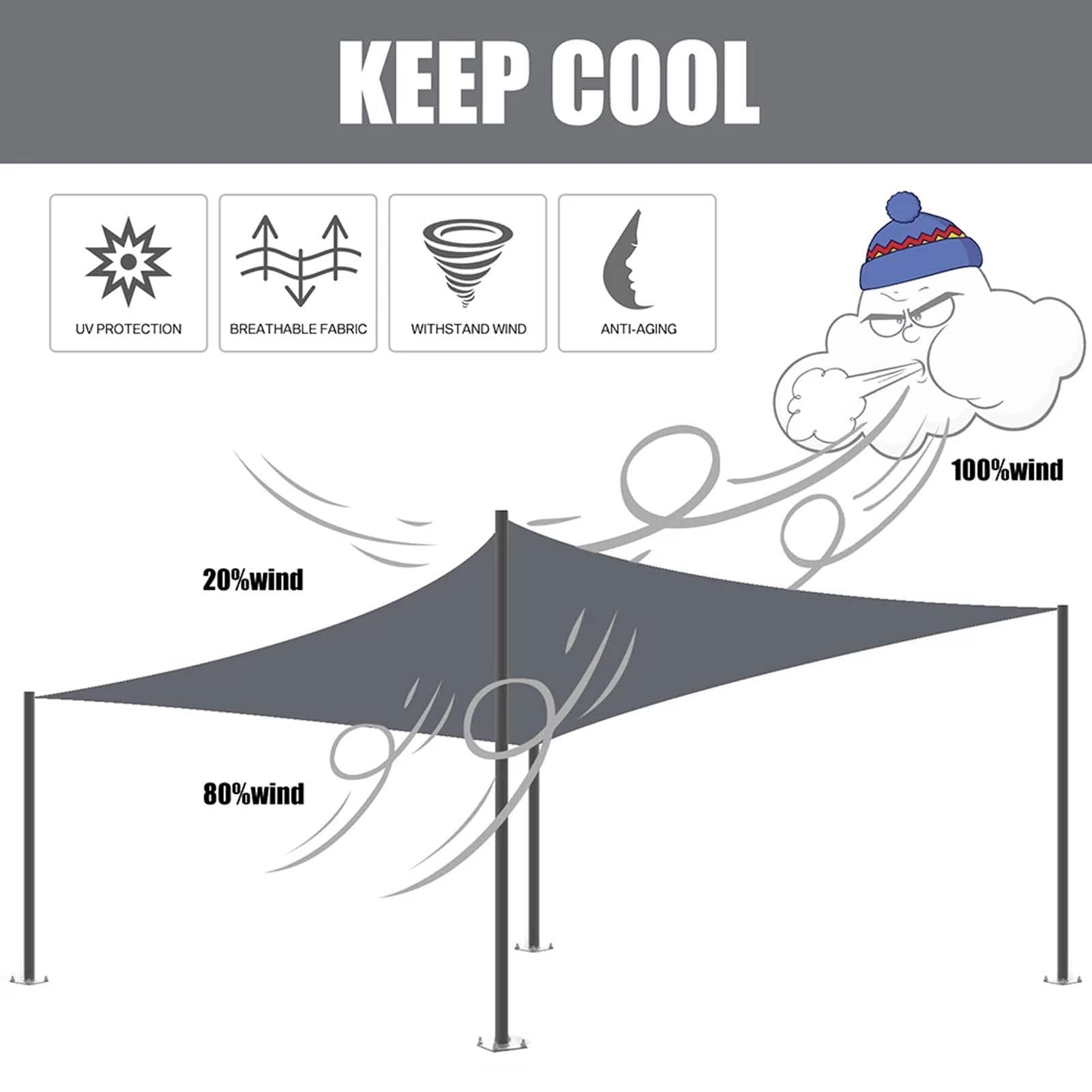 Voile d'ombrage imperméable 4 x 5 m – Auvent carré pour une utilisation en extérieur Protection UV et vent Parfait pour l'ombre du jardin et facile à installer
