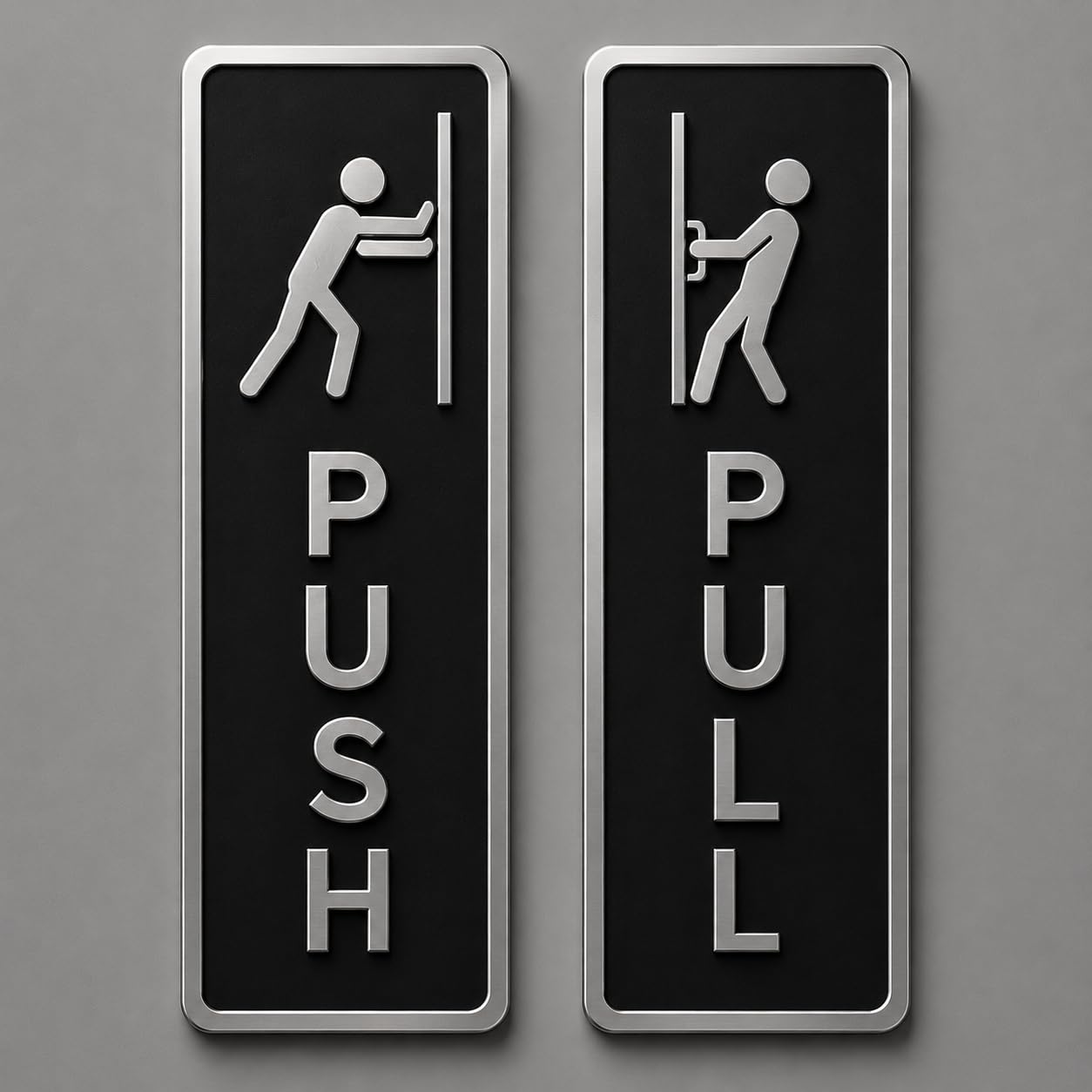 Modern Acrylic Push & Pull Door Sign Set for Office, Shop, Cafe & Business Entrance – Minimalist Black and Silver Acrylic Door Plaques for Commercial Buildings, Retail Stores, Restaurants, Glass Doors, Reception Areas, Hotels, Studios, Salons, and Contemporary Interior Decor