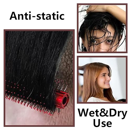 Miniatura 5 de Juego de 4 cepillos para el cabello, incluye peine ovalado de masaje antiestático, cepillo desenredante, cepillo de pelo redondo, cepillo de pelo