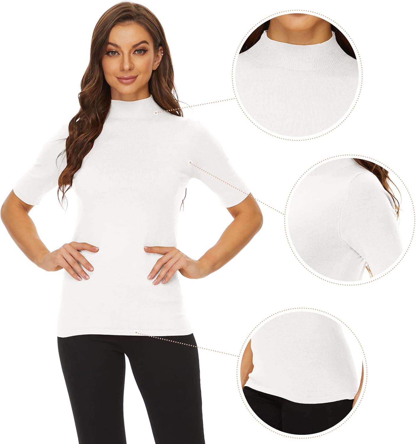 Anbenser Women’s Short Sleeve Mock Pullover Sweater Knit Jersey Top Slim Fit - Image 5