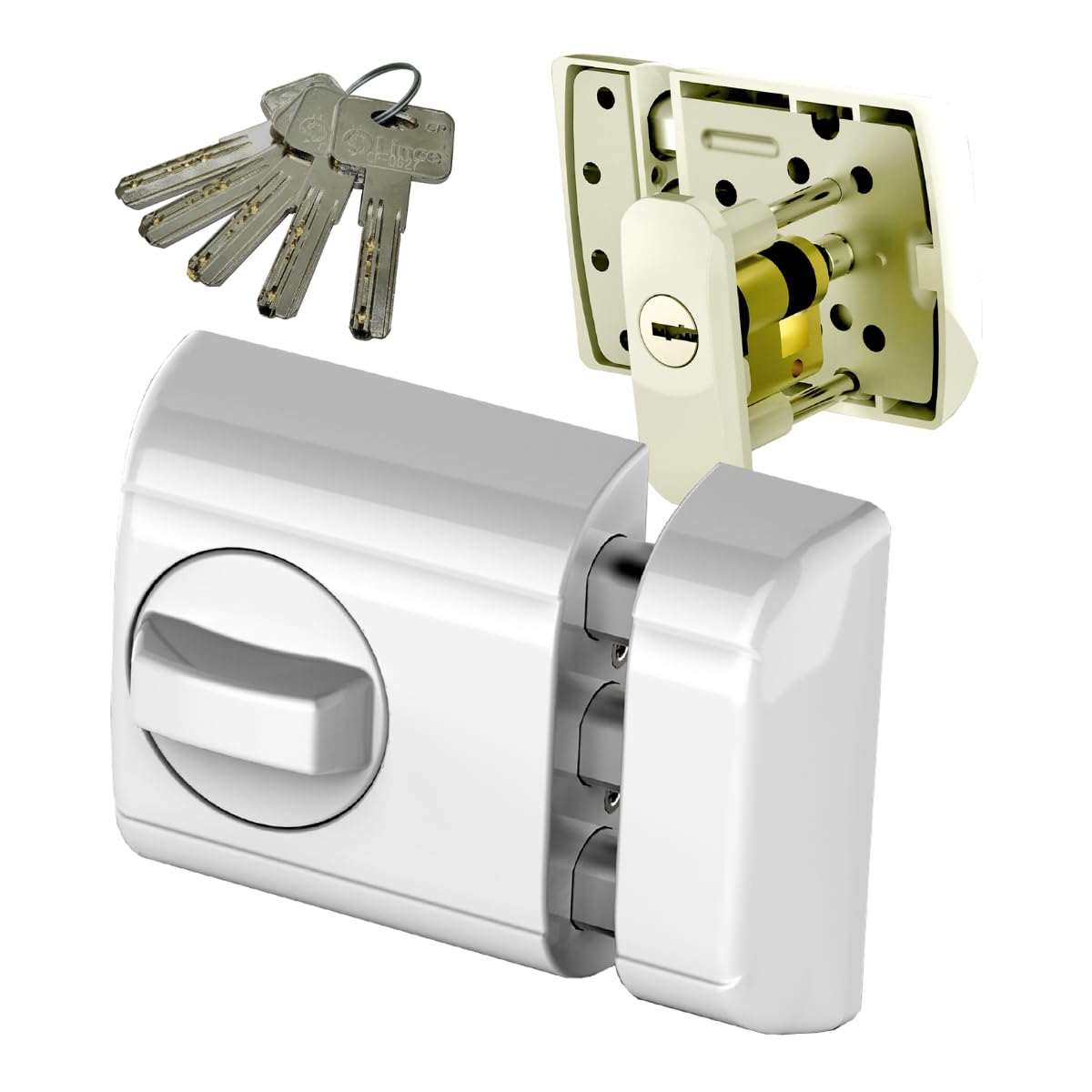 LINCE Cerrojo Seguridad Blanco SOBREPONER Supra - Especial para Puertas de Aluminio y PVC