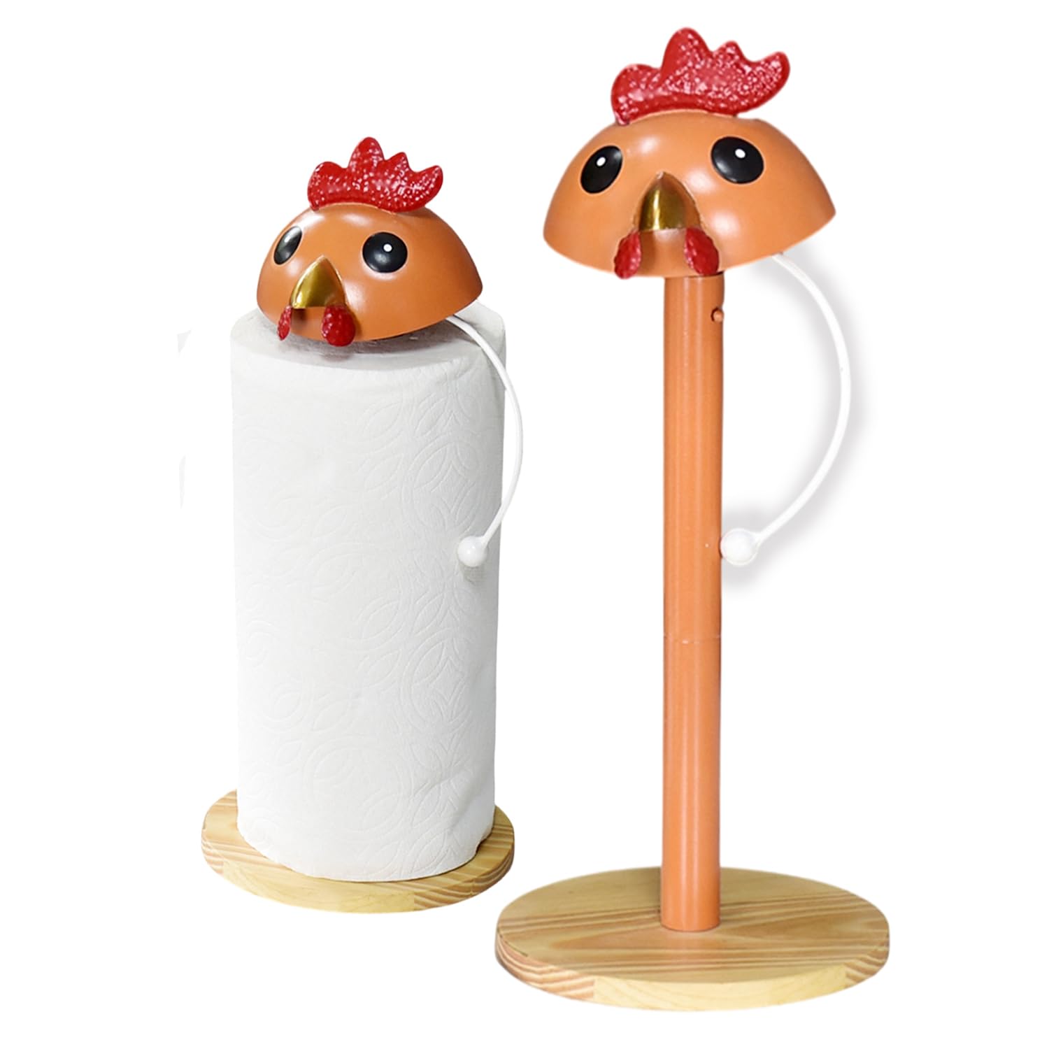 WDLFCGC Cartoon Metal Rooster Paper Towel Holder Countertop,Rooster Paper Towel Holder Stand(Wooden Countertop)