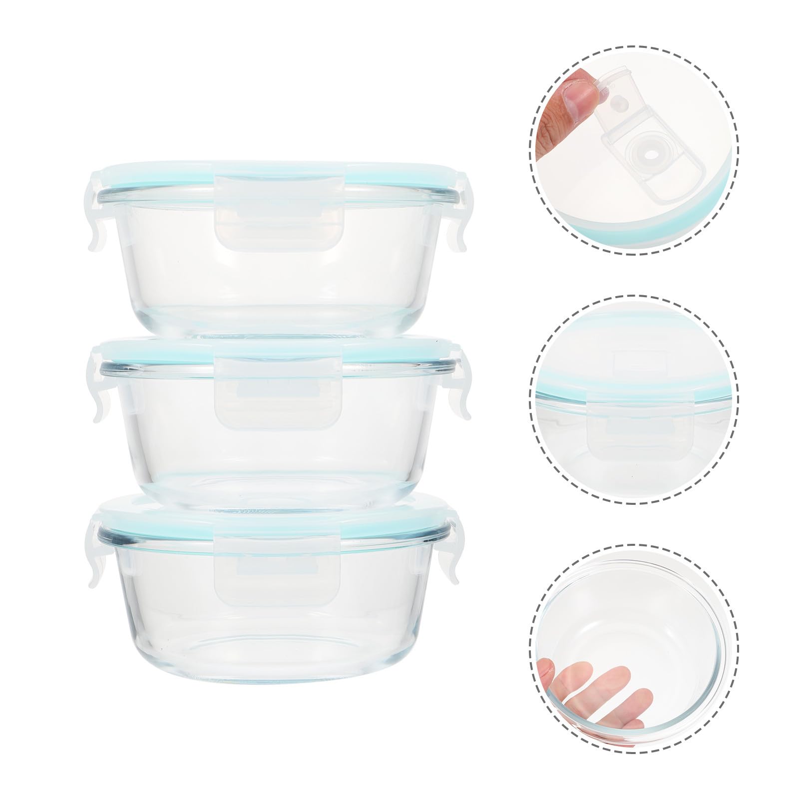 TIDTALEO Juego de 3 Cajas Bento Redondas de Vidrio Blanco de 400ml Anillo Hermético para Alimentos, Fácil de Limpiar, Ideales para Refrigerador y Encimera de Cocina