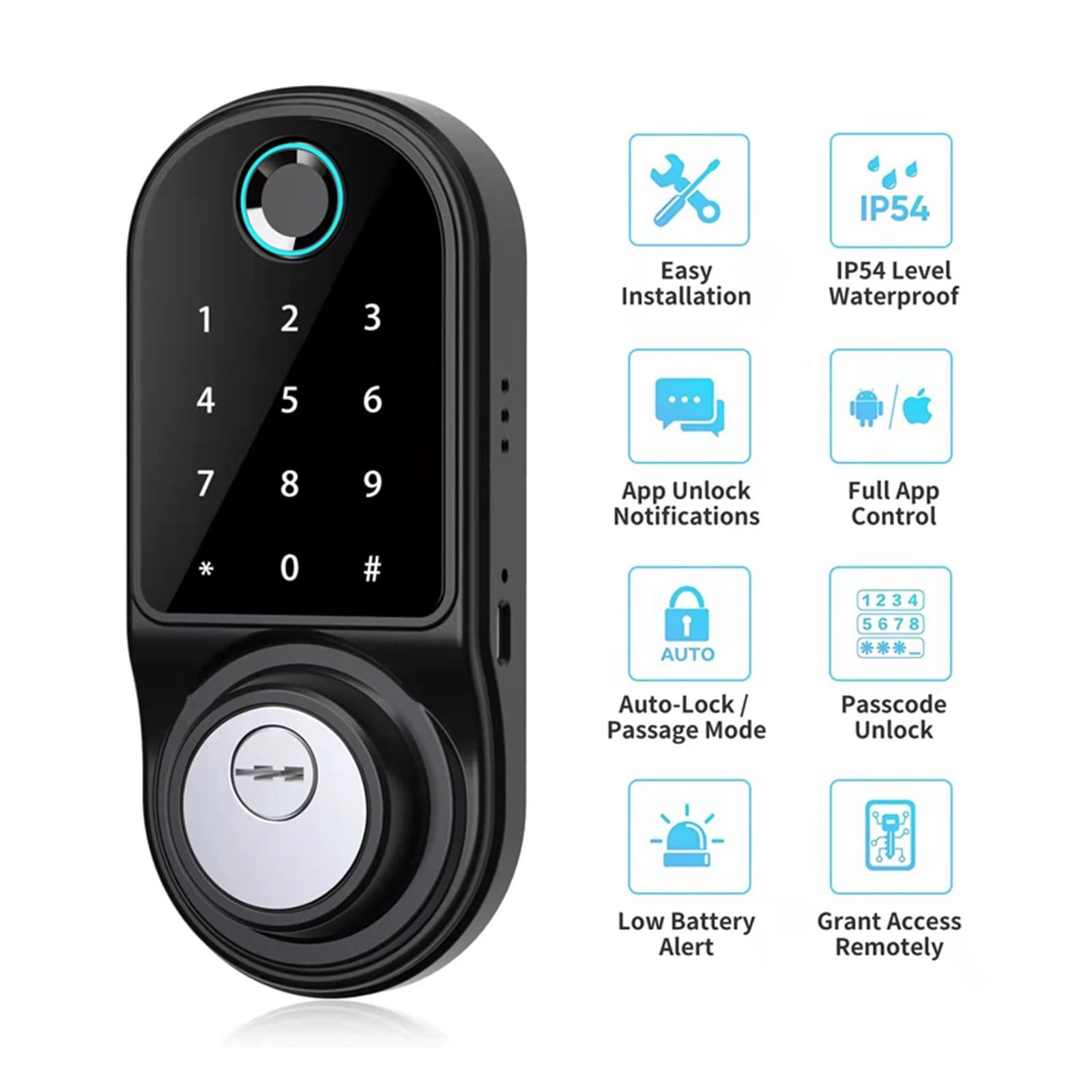 Smart Lock, Fingerprint Lock.Tuya APP Remote Control Smart Deadbolt Lock Fingerprint Fechadura Digital Password Indoor House Electronic Lock With Key (Color : Black-Tuya app)