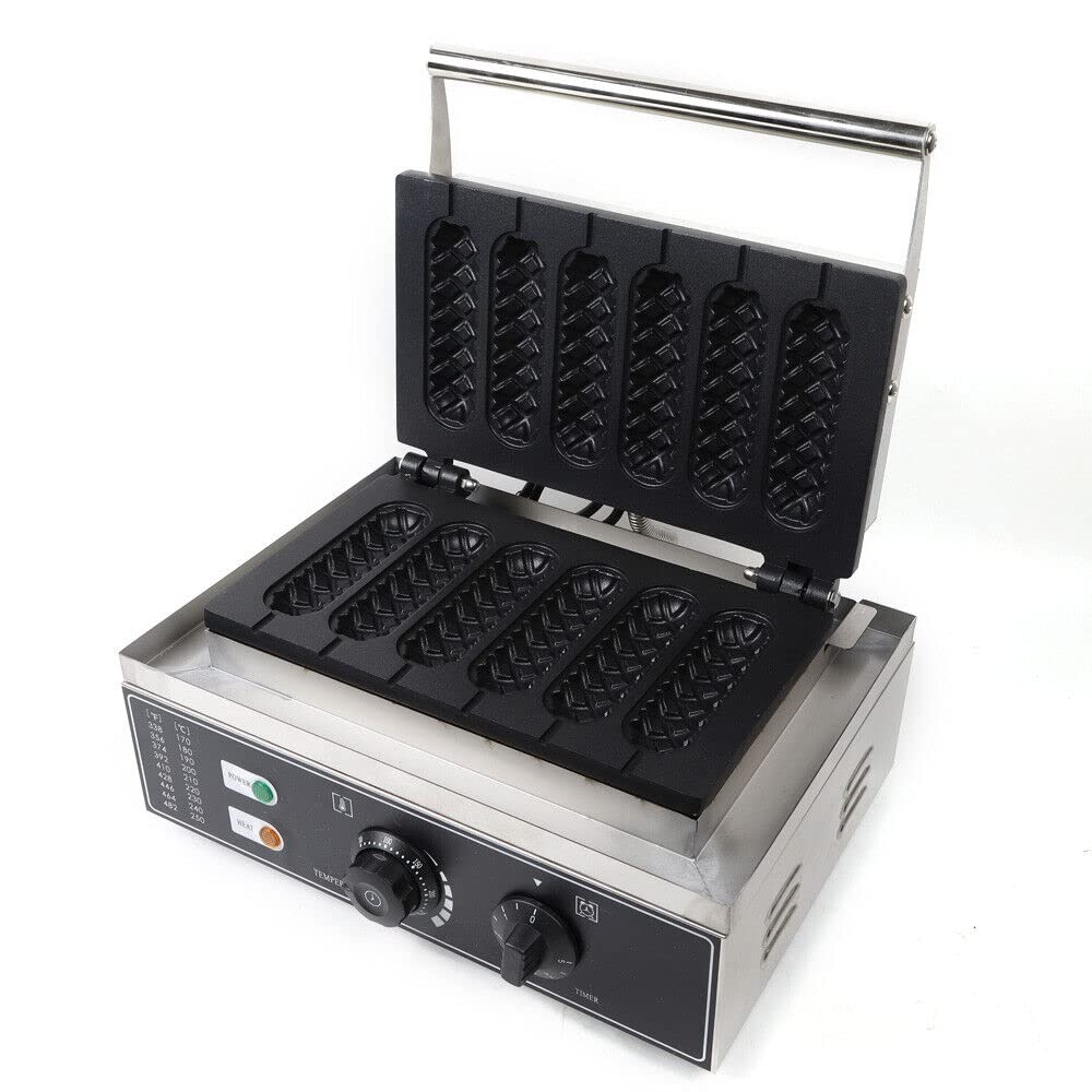 Gofrera comercial de 1500 W, mango para perros calientes, revestimiento antiadherente, máquina de gofres