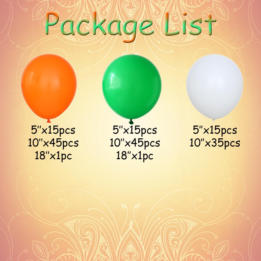 Kit de arco de guirnalda de globos verde y naranja, 172 globos de látex verde, naranja y blanco para cumpleaños, graduación, 15 de agosto, decoración de fiesta del día de la India