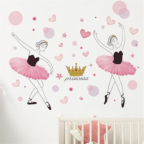 Miniatura 4 de Preciosas calcomanías de pared rosas de ballet para niña, calcomanías de pared de danza de princesa de sacinora para guardería, niños, bebé, sala de