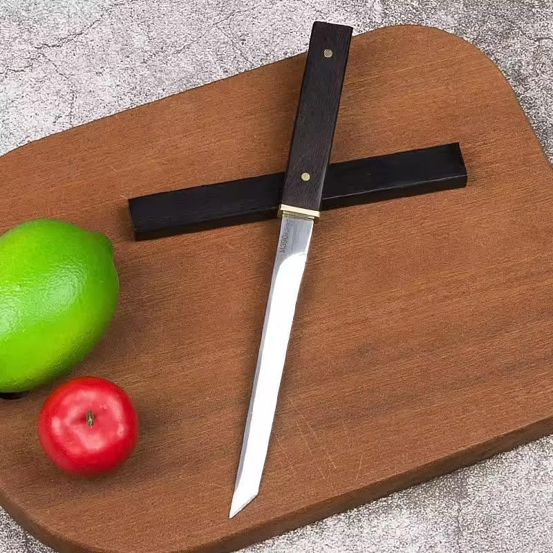 Image of Premium Japanese Style Mini Katana Kitchen Knife, Stainless Steel Blade with Ebony Handle, Portable Pocket Size with Sheath for Fruit Cutting, Vegetable Slicing, Camping, Restaurant Use
