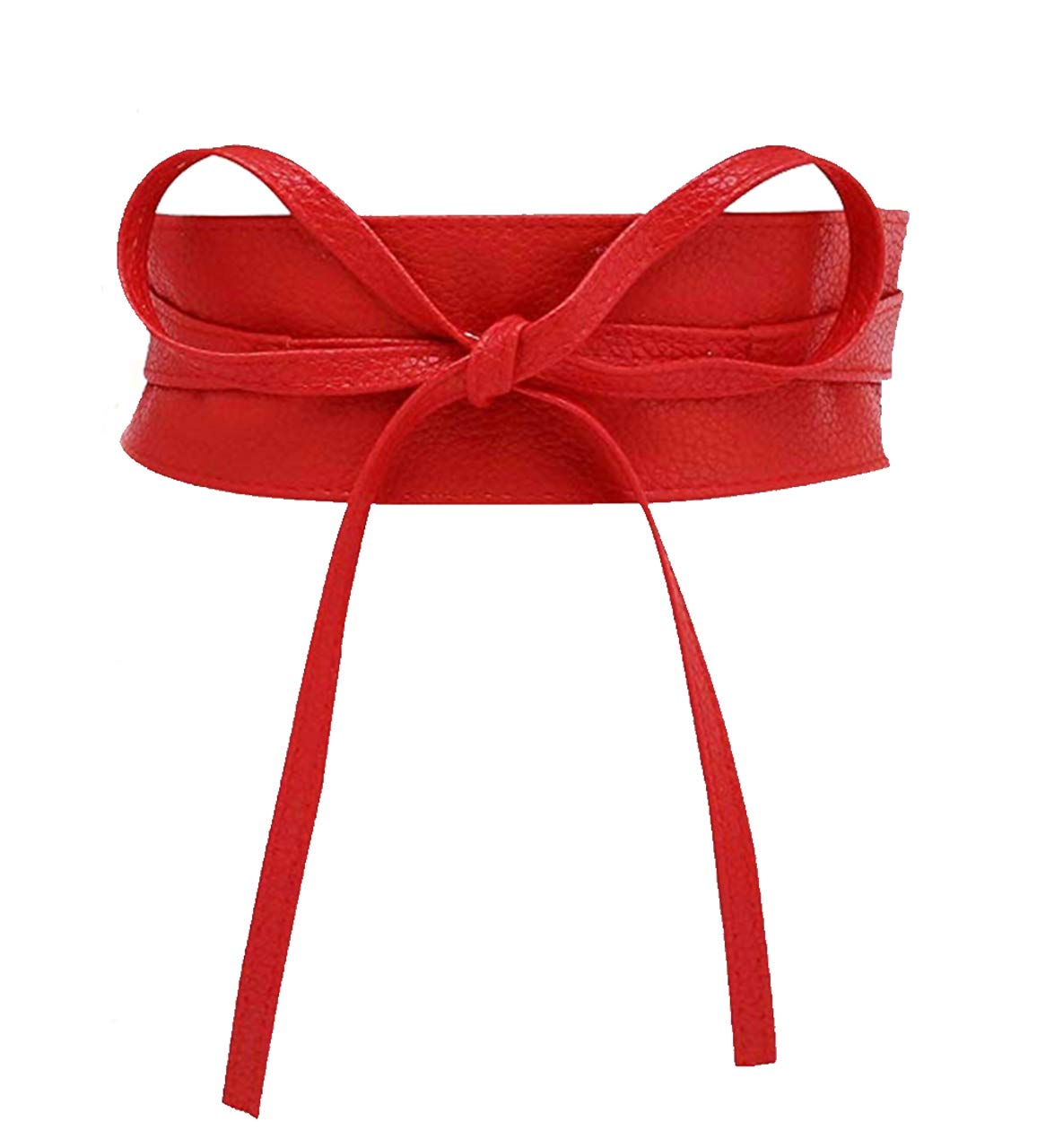 CHIC DIARY Fashion Women Faux Leather Bow Tie Waistband Elastic Stretch Waist Strap Cummerbund Waist Band Belt for Dress - Red