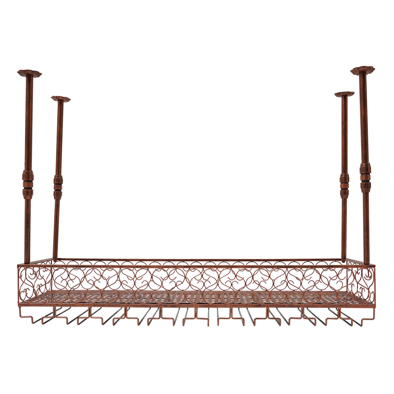Estante de techo, estante para vino de montaje en techo, altura ajustable, 35-55 cm, soporte para copas de vino retro para habitaciones con una altura de 7,71 – 8,37 pies, cocinas, bares,