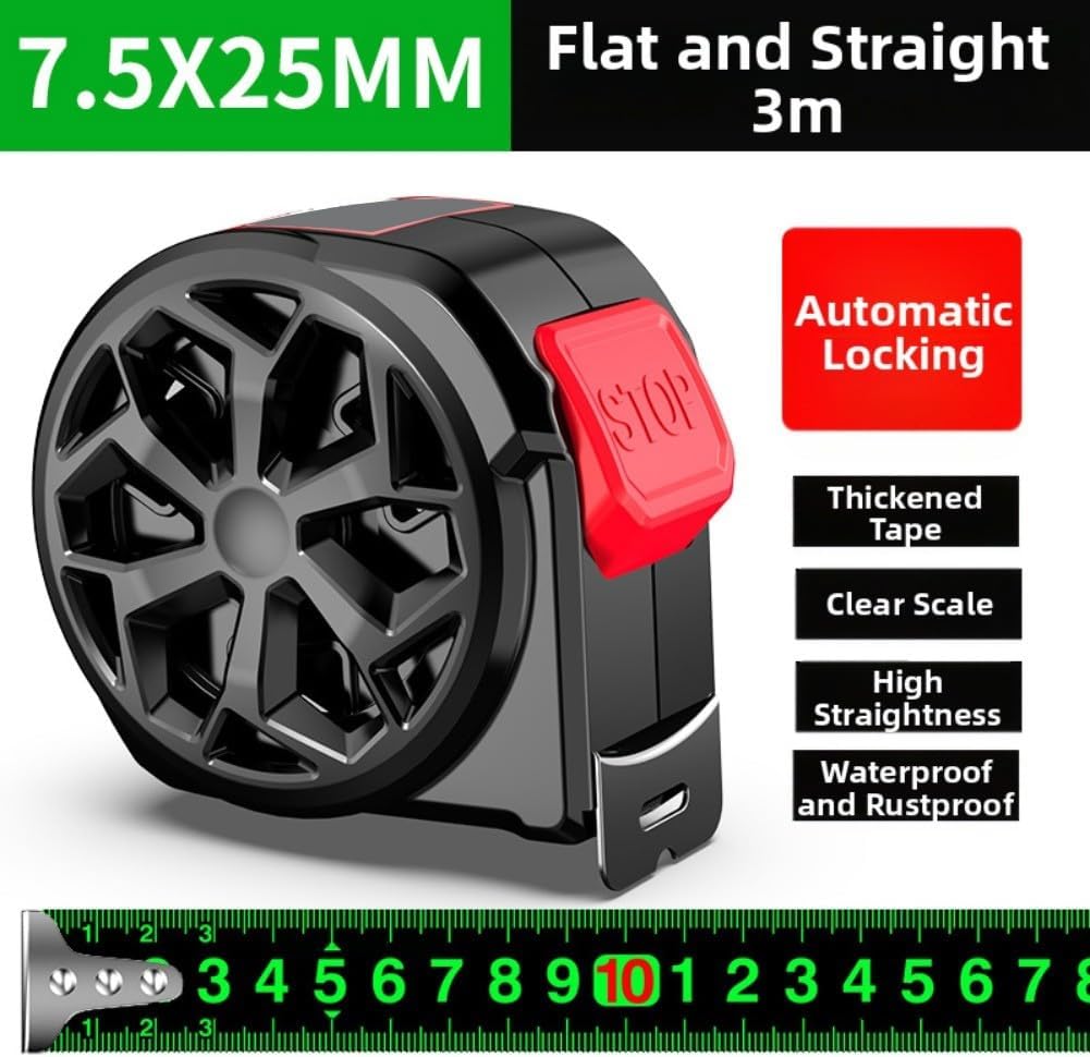 Steel Tape Measure, 5m/16.4ft Heavy-Duty Self-Locking Waterproof & -Resistant Fluorescent Measuring Tape Construction, DIY, and Professional Use(7.5 m)