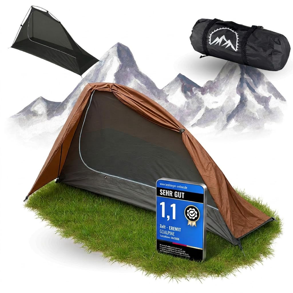 Tienda GOALPINE® para 1 y 2 Personas Grandes | Impermeable 4000 mm | tamaño de Paquete pequeño | para Senderismo, excursiones de montaña y Ciclismo | Ultraligero | 4 Estaciones | construcción rápida